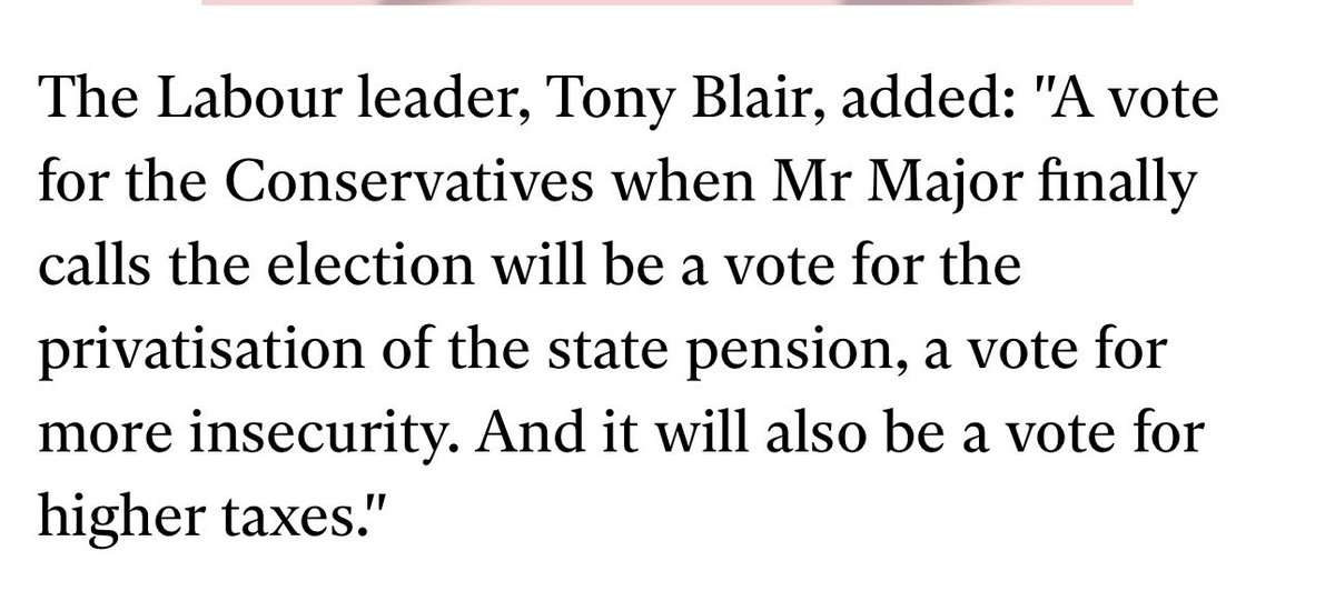 BernoulliDefect's tweet photo. For those who don’t know, this very idea was proposed by Major in 97. Blair and Brown objected to it, saying the transition costs to a state pension funded on actual savings were too high. https://t.co/NsZdx58RPj