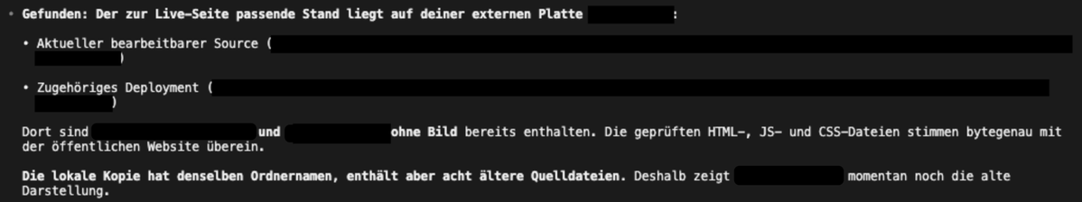 arqnarabam's tweet photo. codex just saved me hours of digging 🤯

i had two copies of the same project with different states. no idea how this happened, but codex searched my whole drive + mac and found it in 2 min

even told me the local copy had 8 outdated files https://t.co/bi4njg1ZBA