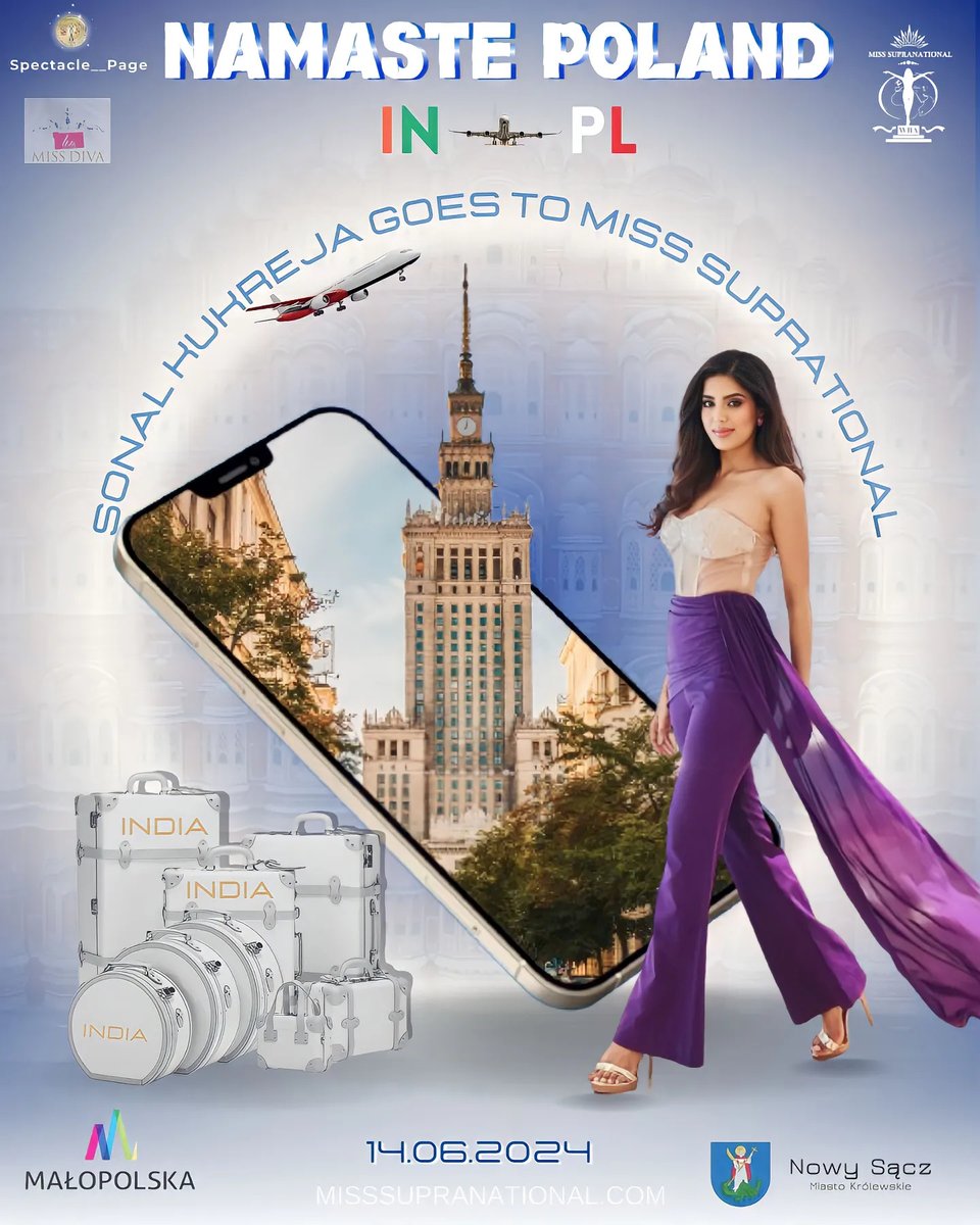tontadani's tweet photo. Namaste, Poland! Miss Supranational India 2024, Sonal Kukreja, flies to Nowy Sącz on 14 June. Wishing you a journey as inspiring and successful as your dreams, Queen. https://t.co/sJjjWh5Xcv