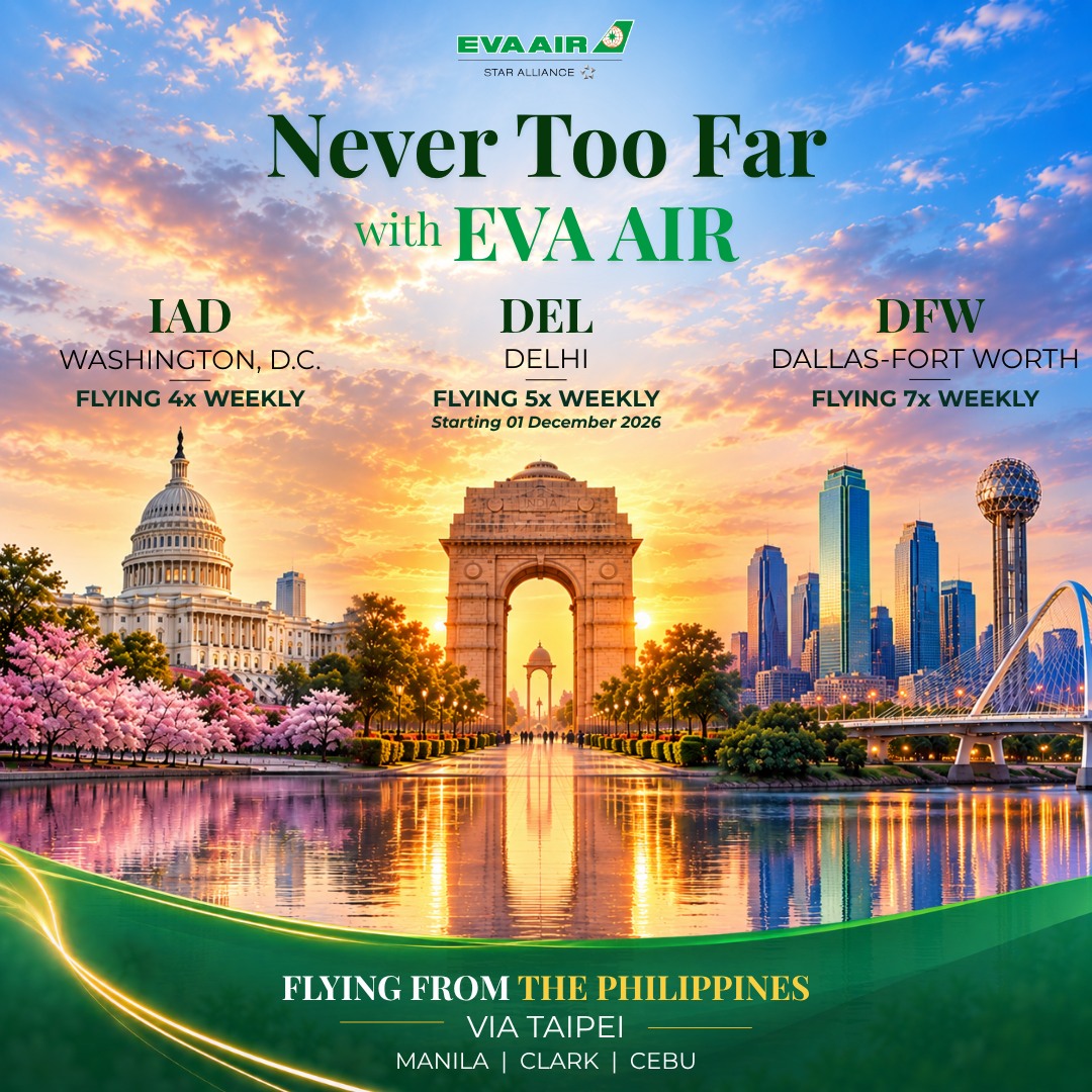 208evelin's tweet photo. Your next adventure is closer with EVA Air. Fly from Manila, Clark, or Cebu via Taipei to Washington, D. C., Delhi, or Dallas–Fort Worth. Which destination would you choose first: IAD, DEL, or DFW? https://t.co/AB5fjMz7Wr