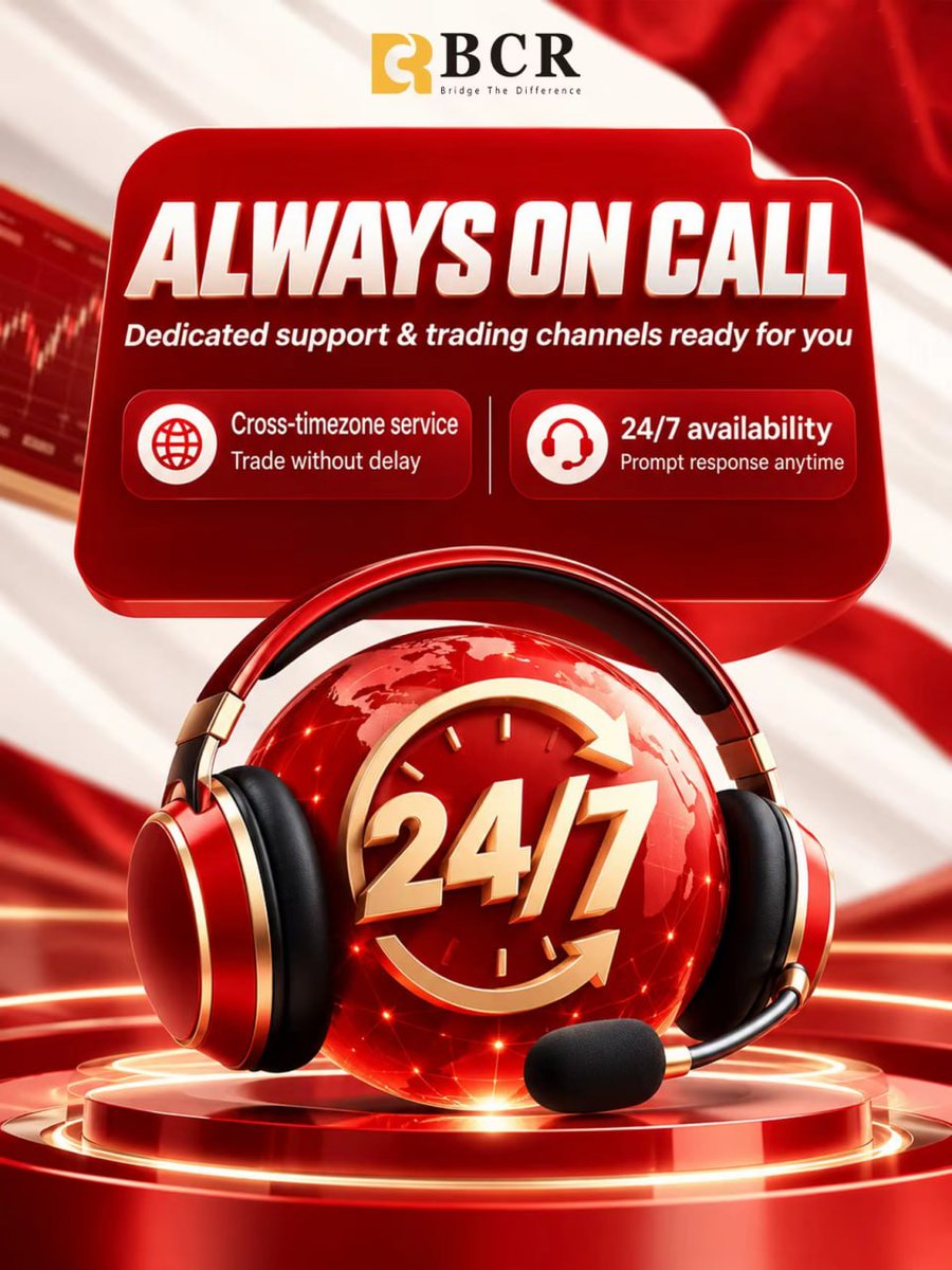 bcrmarketnews's tweet photo. Always On Call
Always on call for you. 24/7 support + cross-timezone service. Trade without delay with BCR 🌍

#thebcr #bcrTrading #bcrGlobal