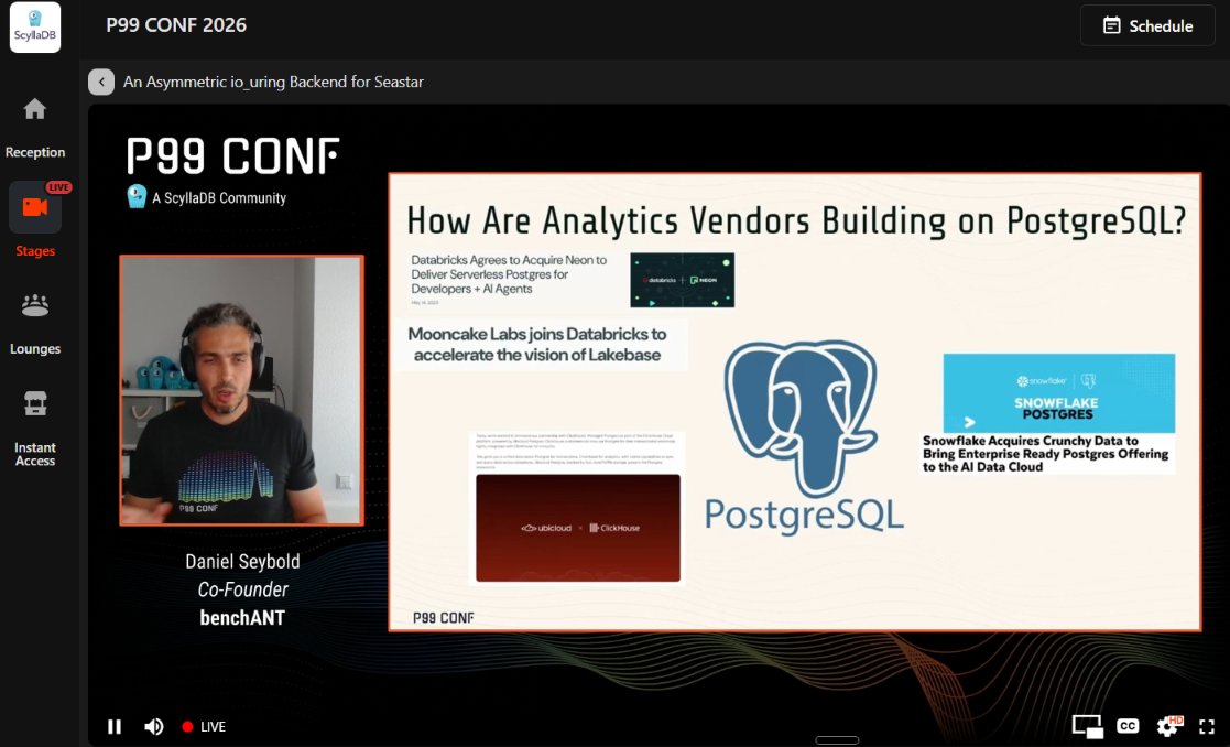 Md_mudasser's tweet photo. Can PostgreSQL go beyond transactional workloads?

Daniel Seybold shares key insights:
🔹 DuckDB brings columnar analytics to PostgreSQL.
🔹 Citus enables distributed columnar storage.
🔹 Performance varies across analytical workloads.
@P99CONF @ScyllaDB #ScyllaDB #P99CONF https://t.co/XgMIMzJMbZ