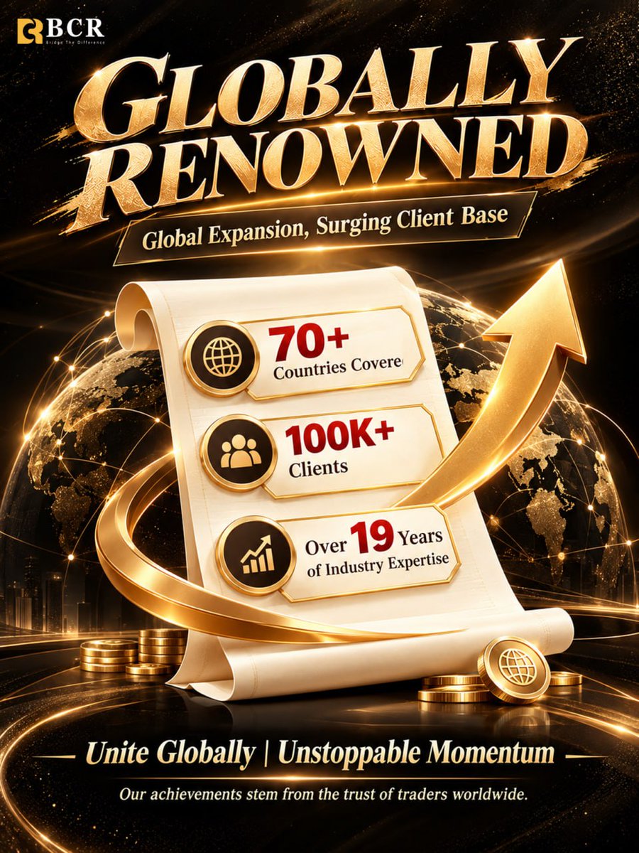 bcrmarketnews's tweet photo. Globally Renowned
Globally renowned: 70+ countries, 100K+ clients, 19+ years. Trusted by traders worldwide. Join BCR 🤝

#thebcr #bcrTrading #bcrGlobal