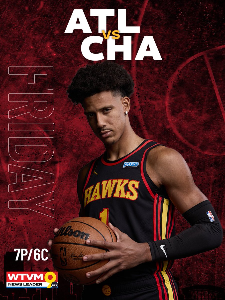 WTVM's tweet photo. The Atlanta Hawks regular season game this FRIDAY and you can watch free! Catch the game on WTVM at 7p/6c!  #AtlantaHawks #TrueToAtlanta #HawksNation #BelieveInAtlanta #AtlantaBasketball #Hawks #NBA #NBABasketball #WeTheHawks #ATLHoops https://t.co/dy7ZCr9ZY7