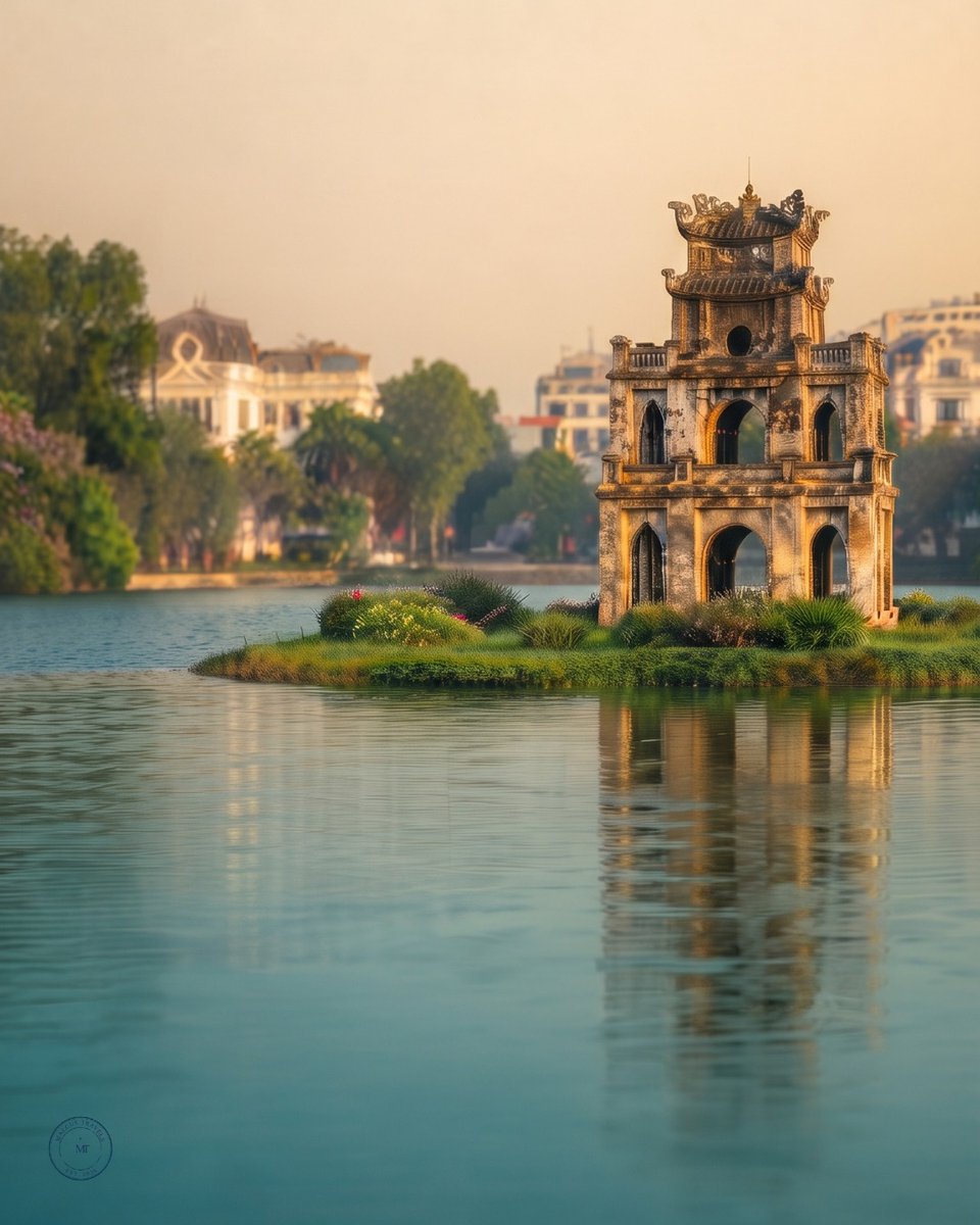 Teamteam10's tweet photo. In the heart of Hanoi’s energy, Turtle Tower sits quietly on its tiny island in Hoan Kiem Lake. Legend says a golden turtle reclaimed a divine sword here for the Dragon King. A true fairytale in the city. https://t.co/jVKG9gz70a