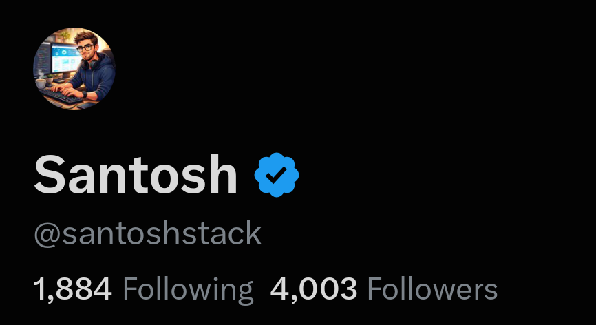 santoshstack's tweet photo. 4K followers 🎉

Grateful for everyone who's been part of the journey.

What's your latest win?

Big or small, drop it below. 

Let's celebrate together! https://t.co/HyLSOyxu2k