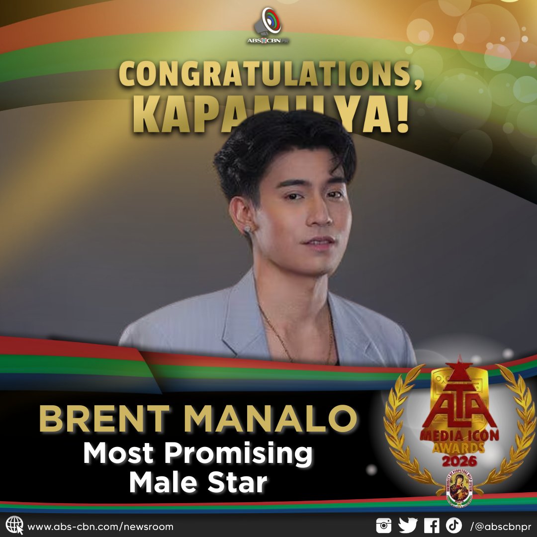 ABSCBNpr's tweet photo. 𝐂𝐎𝐍𝐆𝐑𝐀𝐓𝐔𝐋𝐀𝐓𝐈𝐎𝐍𝐒, 𝐊𝐀𝐏𝐀𝐌𝐈𝐋𝐘𝐀! 🏆

Brent Manalo was hailed as Most Promising Male Star at the 7th ALTA Media Icon Awards.

Sa bawat tagumpay, magkasama tayo, Kapamilya! 💚❤️💙

#MagkasamaTayoSaBawatKwento #ABSCBN #ALTAMediaIconAwards #BrentManalo https://t.co/pHVup3uzJT