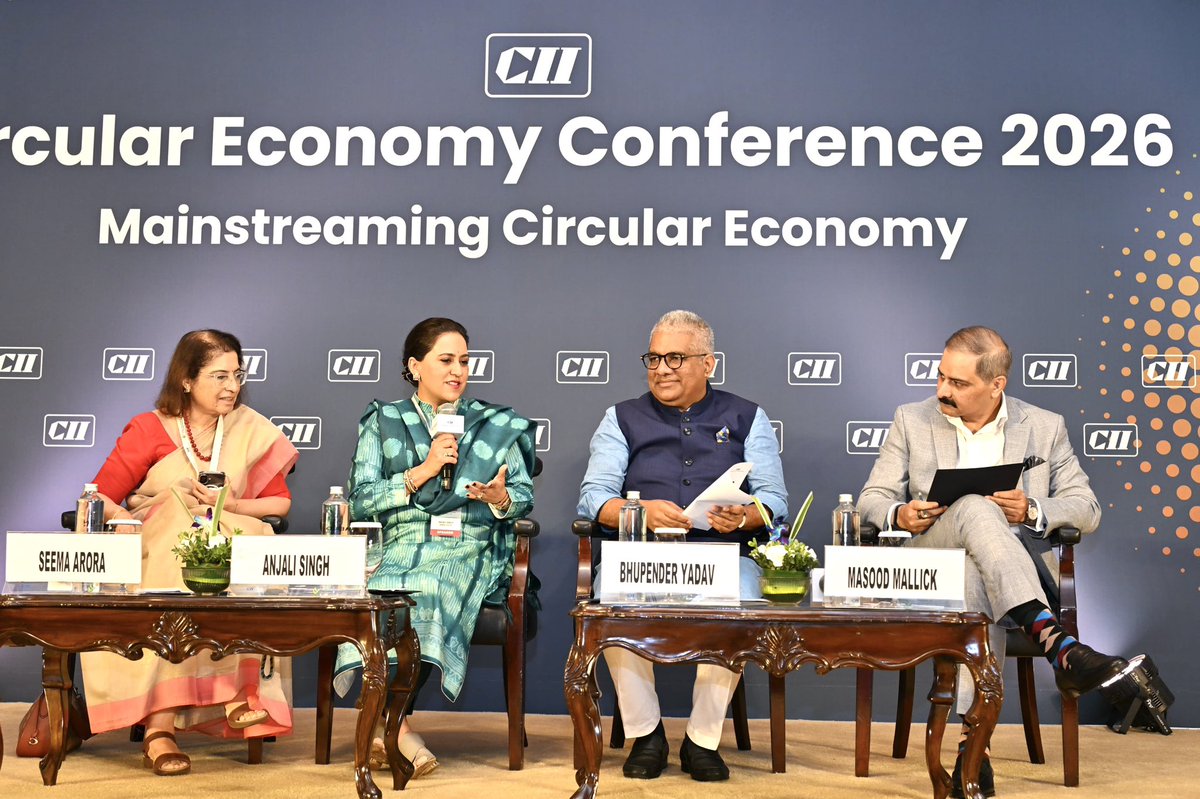 byadavbjp's tweet photo. Addressed the @FollowCII Circular Economy Conference in Delhi today.

Elaborated on how India under the leadership of Hon'ble PM Shri @narendramodi ji has adopted a 'whole of government' approach in creating an enabling platform for all stakeholders to push circular economy.

With clear policy, directions like Solid Waste Management Rules 2026 and EPR framewor, the focus now is on translating policy intent into meaningful action.

Happy to note that as of October 12, 2026, more than 86,043 producers and 4,880 recyclers are registered under various EPR frameworks. Through these collective efforts, nearly 499.60 lakh metric tonnes of waste had been processed across regulated waste streams, with over 435.043 lakh metric tonnes covered through EPR certificate generation.