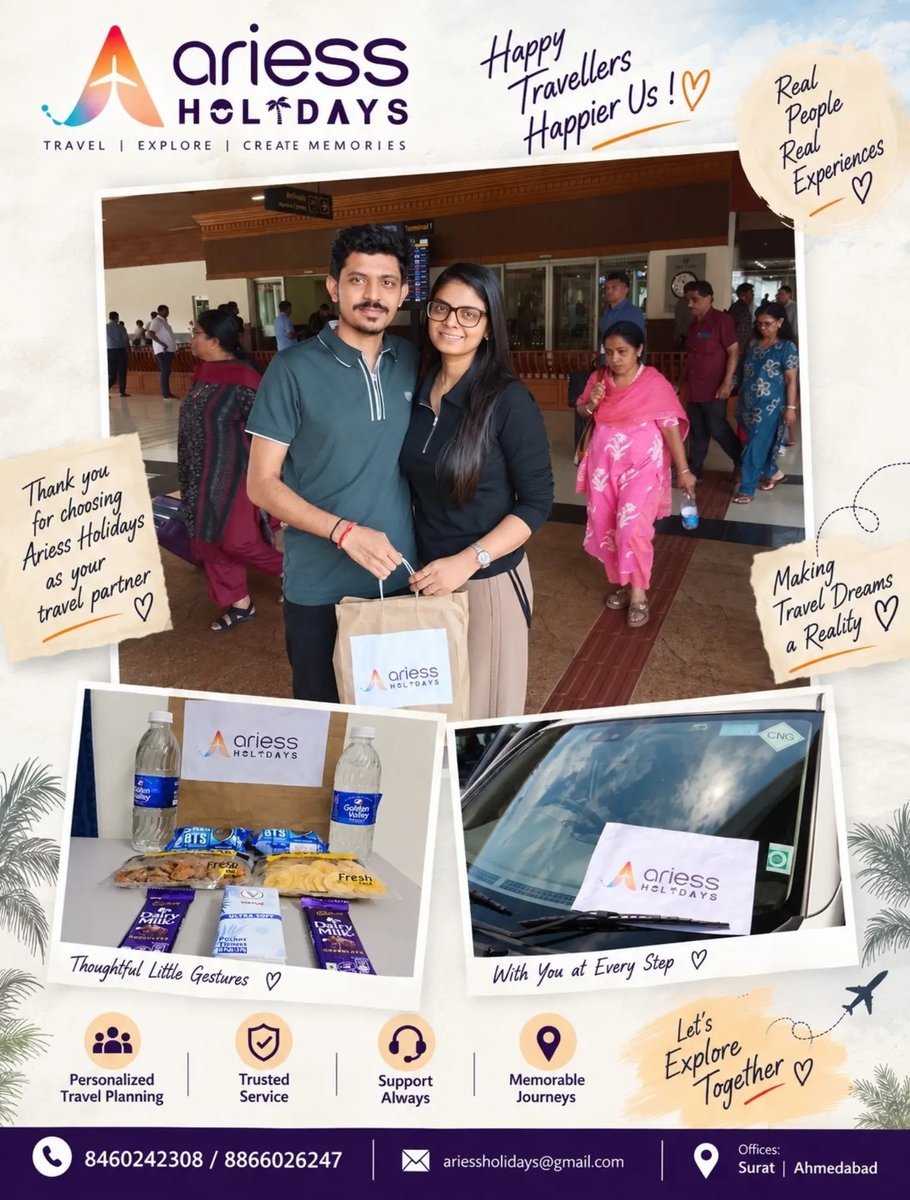 rizeli4141's tweet photo. Darshit Lavani’s Kerala journey begins with Ariess Holidays. From a smooth arrival to unforgettable experiences, we’re here to make every moment special. Wishing you a beautiful journey filled with lasting memories. https://t.co/lw92UxEmbg