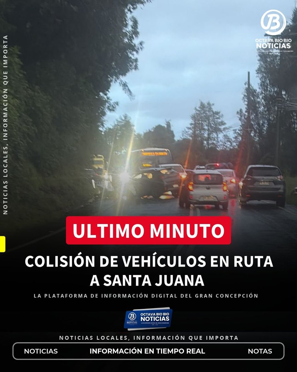 OctavaBioBio's tweet photo. De acuerdo a los primeros antecedentes preliminares una colisión de vehículos habría ocurrido hace instantes a la altura del km 4, camino a Santa Juana, de momento no se ha informado respecto a la cantidad de personas lesionadas producto de este accidente que está en desarrollo. https://t.co/BWkw9syZGa