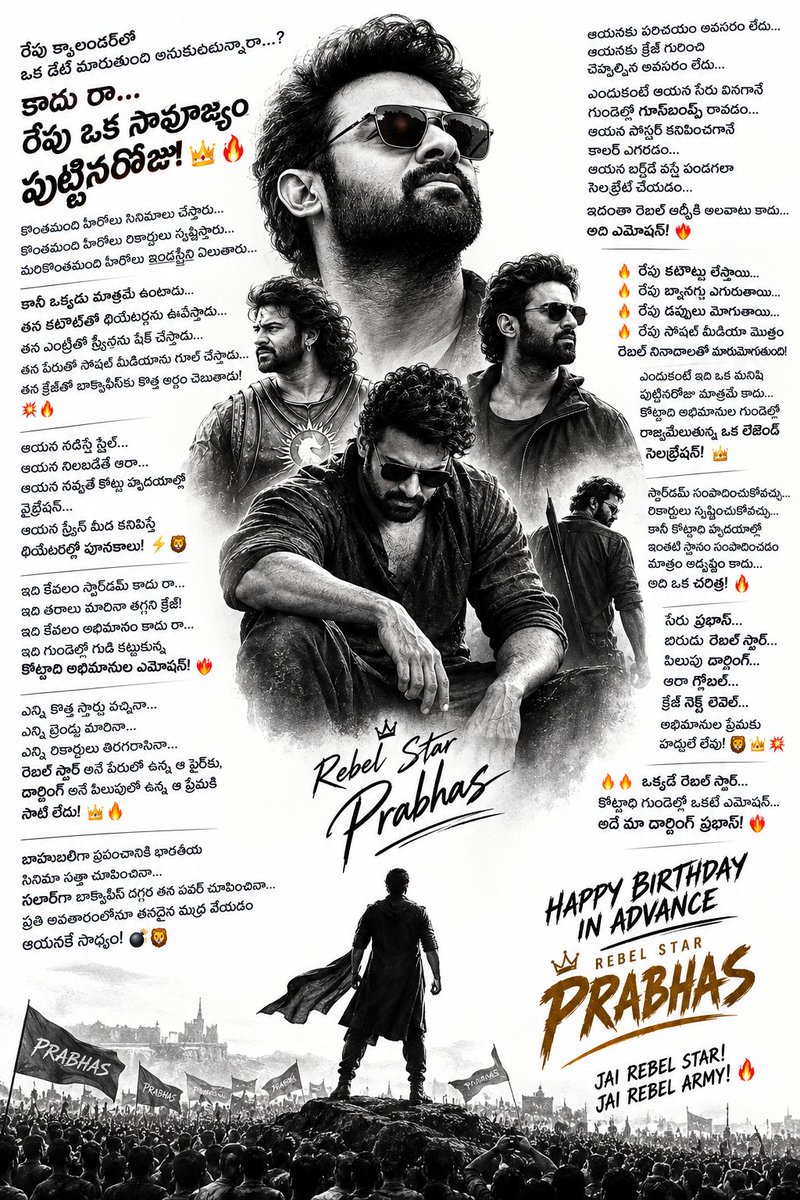 _Habeebprabhas_'s tweet photo. Tomorrow isn’t just another date on the calendar, bro… it’s the birthday of an empire! 👑💥
A king in stature… global in craze… forever the Darling in millions of hearts! ❤️‍🔥
There’s only one Rebel Star — our Prabhas! 🔥👑
HAPPY BIRTHDAY IN ADVANCE, #Prabhas 🦁💥
#RebelStar https://t.co/4QOwWgwVSv