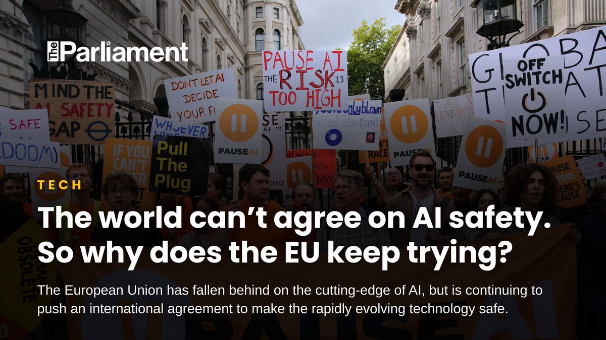 Parlimag's tweet photo. The EU is continuing to push for safe AI. But it looks increasingly unlikely that the big players like the United States or China will sign on to an international agreement.

So why is the EU still pushing for a deal?

Read the full story by @pedersschaefer to find out: https://t.co/PjEFiOAaI2