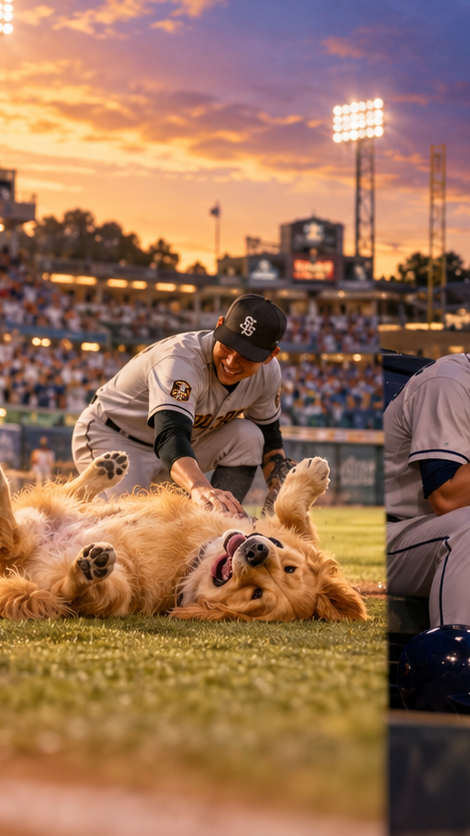 japan_nobunaga's tweet photo. At a minor league baseball game in North Carolina, the most famous warrior on the field was not a baseball player.

It was a two year old Golden Retriever named Rookie whose duty was to carry wooden bats back to the dugout.

Rookie was terrible at his duty.

In the first inning, he sprinted to home plate, ignored the bat, stole the umpire's dirt brush out of his pocket, and ran a victory lap around all four bases while four thousand people lost their minds.

In the third inning, he stopped behind second base and rolled onto his back until the opposing shortstop scratched his belly.

In my country, an undisciplined retainer is dismissed. Here, they put his face on caps.

In the eighth inning, a nineteen year old rookie player struck out for the fourth time that night.

He walked into the dugout, threw his helmet down, sat on the bottom step in the shadows, and buried his face in a white towel so the cameras would not see him crying.

Even his coaches were afraid to speak to him.

Rookie did not care about batting averages.

With a pine tar bat still sideways in his jaws, the golden dog trotted straight down the concrete steps, dropped the bat with a clatter, and shoved his wet nose right under the boy's towel.

He climbed entirely into the teenager's lap, all seventy pounds of him, and licked the salt off his face until the boy wrapped both arms around the dog's neck and started laughing through his tears.

The stadium camera put them on the giant screen in center field.

Four thousand fans stood up and cheered louder for a boy hugging a dog after a strikeout than they did for any home run.

A sword can win a battle, but only a golden dog knows how to rescue a defeated warrior in front of four thousand witnesses.