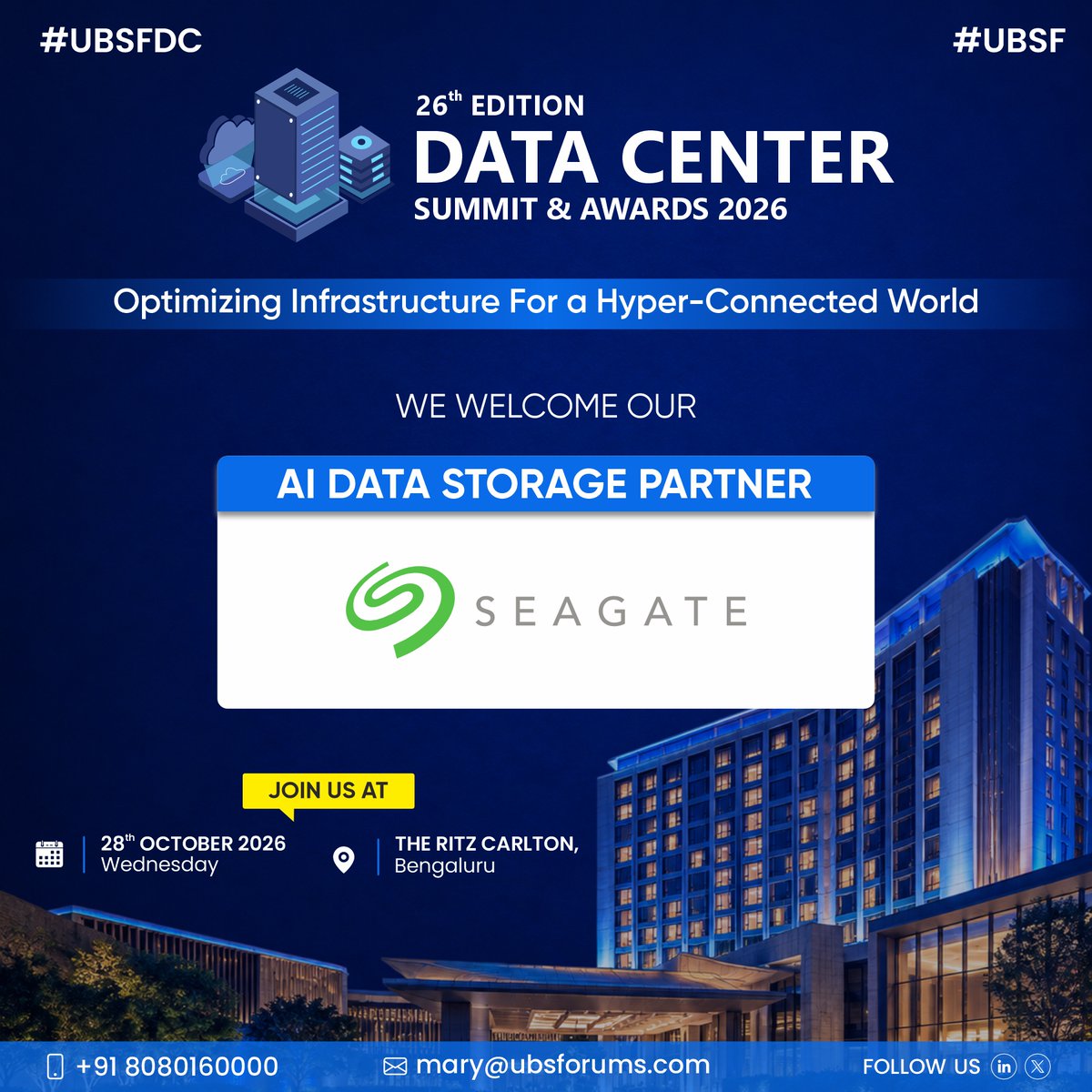 ubsforums's tweet photo. 🤝 𝐖𝐞𝐥𝐜𝐨𝐦𝐢𝐧𝐠 𝐎𝐮𝐫 𝐀𝐈 𝐃𝐚𝐭𝐚 𝐒𝐭𝐨𝐫𝐚𝐠𝐞 𝐏𝐚𝐫𝐭𝐧𝐞𝐫 – @Seagate !

We are pleased to welcome @Seagate  as our 𝐀𝐈 𝐃𝐚𝐭𝐚 𝐒𝐭𝐨𝐫𝐚𝐠𝐞 𝐏𝐚𝐫𝐭𝐧𝐞𝐫 for the 𝟐𝟔𝐭𝐡 𝐃𝐚𝐭𝐚 𝐂𝐞𝐧𝐭𝐞𝐫 𝐒𝐮𝐦𝐦𝐢𝐭 & 𝐀𝐰𝐚𝐫𝐝𝐬 𝟐𝟎𝟐𝟔.

@Seagate  crafts the datasphere, helping to maximize humanity’s potential by innovating 𝐰𝐨𝐫𝐥𝐝-𝐜𝐥𝐚𝐬𝐬, 𝐩𝐫𝐞𝐜𝐢𝐬𝐢𝐨𝐧-𝐞𝐧𝐠𝐢𝐧𝐞𝐞𝐫𝐞𝐝 𝐝𝐚𝐭𝐚 𝐬𝐭𝐨𝐫𝐚𝐠𝐞 𝐚𝐧𝐝 𝐦𝐚𝐧𝐚𝐠𝐞𝐦𝐞𝐧𝐭 𝐬𝐨𝐥𝐮𝐭𝐢𝐨𝐧𝐬 with a focus on sustainable partnerships.

A global technology leader for more than 𝟒𝟎 𝐲𝐞𝐚𝐫𝐬, the company has shipped over 𝟑 𝐛𝐢𝐥𝐥𝐢𝐨𝐧 𝐭𝐞𝐫𝐚𝐛𝐲𝐭𝐞𝐬 of data capacity.

📅 𝐖𝐞𝐝𝐧𝐞𝐬𝐝𝐚𝐲, 𝟐𝟖𝐭𝐡 𝐎𝐜𝐭𝐨𝐛𝐞𝐫 𝟐𝟎𝟐𝟔
📍 𝐓𝐡𝐞 𝐑𝐢𝐭𝐳-𝐂𝐚𝐫𝐥𝐭𝐨𝐧, 𝐁𝐞𝐧𝐠𝐚𝐥𝐮𝐫𝐮

🔗 𝐄𝐱𝐩𝐥𝐨𝐫𝐞 𝐒𝐞𝐚𝐠𝐚𝐭𝐞: https://t.co/Rl7PGsAEvM
🔗 𝐄𝐱𝐩𝐥𝐨𝐫𝐞 𝐂𝐨𝐧𝐟𝐞𝐫𝐞𝐧𝐜𝐞: https://t.co/Qg2IVy4k1B

#DataCenterSummit26 #Seagate #AIDataStorage #DataStorage #DataManagement #DataCenters #UBSForums