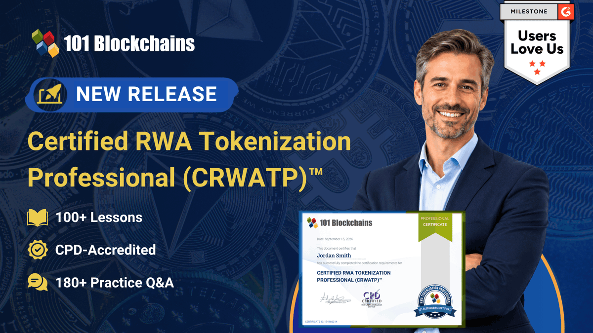 101Blockchains's tweet photo. Ready for the RWA Revolution? 🚀 

Meet 101 Blockchains’ CRWATP Certification and build expertise in asset tokenization, smart contracts, legal structures &amp; tokenomics. 🎓

Get FLAT 40% OFF with code BIGLAUNCH! 🔥 

👉 https://t.co/ID2UhY7Ay1

#RWA #Blockchain #Web3 https://t.co/GZnhsoSZYT