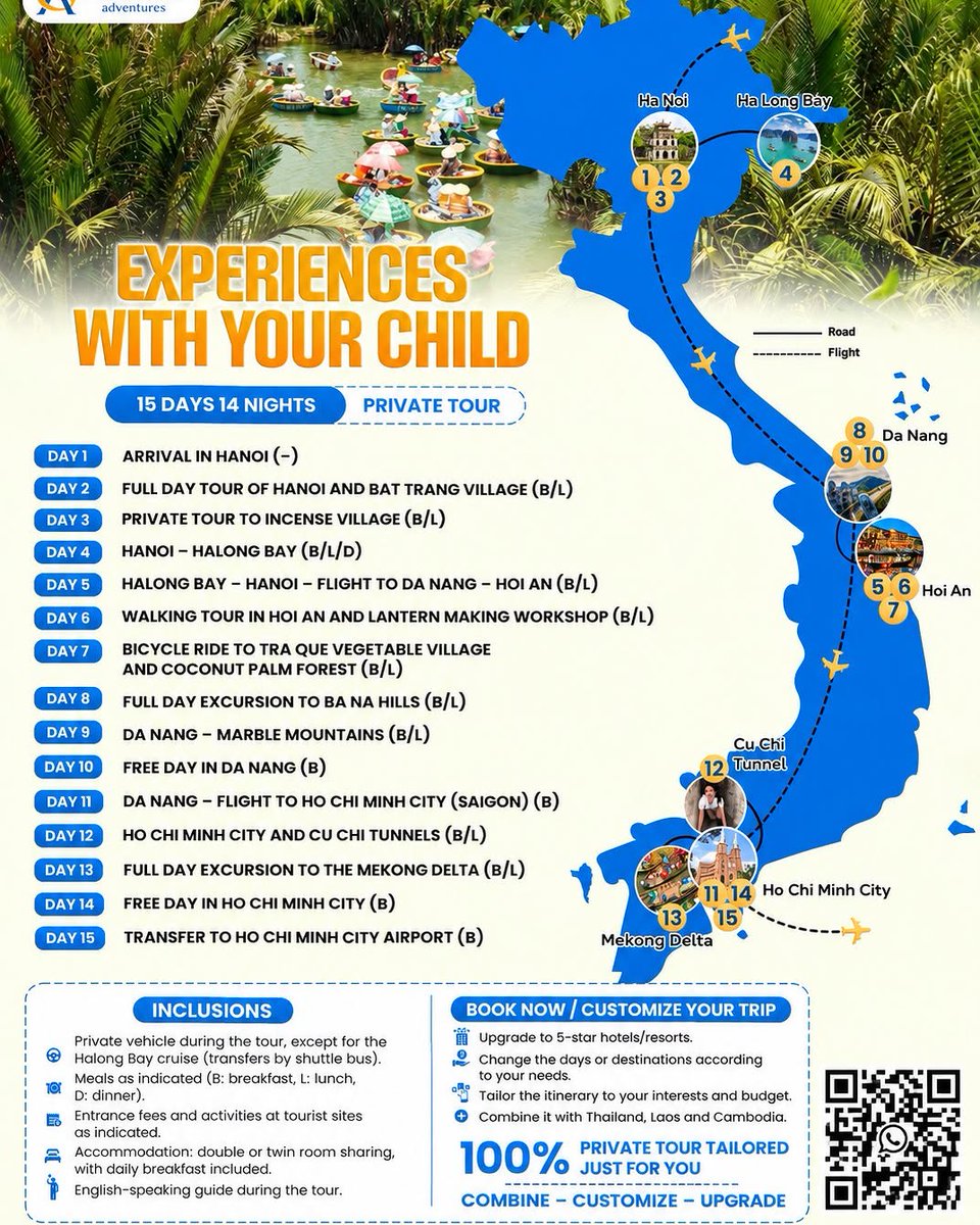 MartaLillian's tweet photo. Experience Vietnam together on a 15-day private family journey. From Hanoi crafts and Halong Bay to Hoi An lanterns, countryside cycling and the Mekong Delta, every detail can be tailored to your family’s pace, interests and children’s ages. https://t.co/GKFfOTdvmv