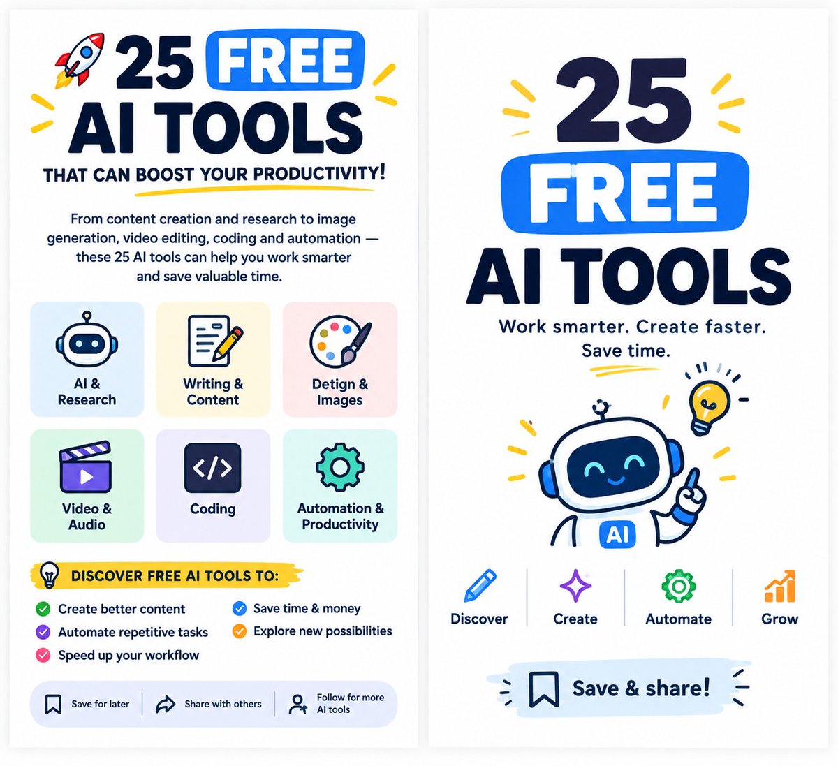 brain53570's tweet photo. 🚀 25 FREE AI TOOLS you should know!

Write, design, research, code &amp; automate — all with powerful free AI tools. 🤖⚡

🔖 Save this list for later!
#AITools #AI #Productivity https://t.co/c90mHRZMF4
