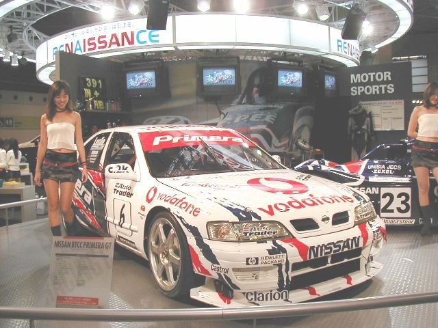 ikarest's tweet photo. 1999大阪モーターショーにて撮影されたBTCC仕様の日産・プリメーラ（拾い画）
現存してるのと個体は同じ？けどホイールが違う https://t.co/LxZiGpWoxo