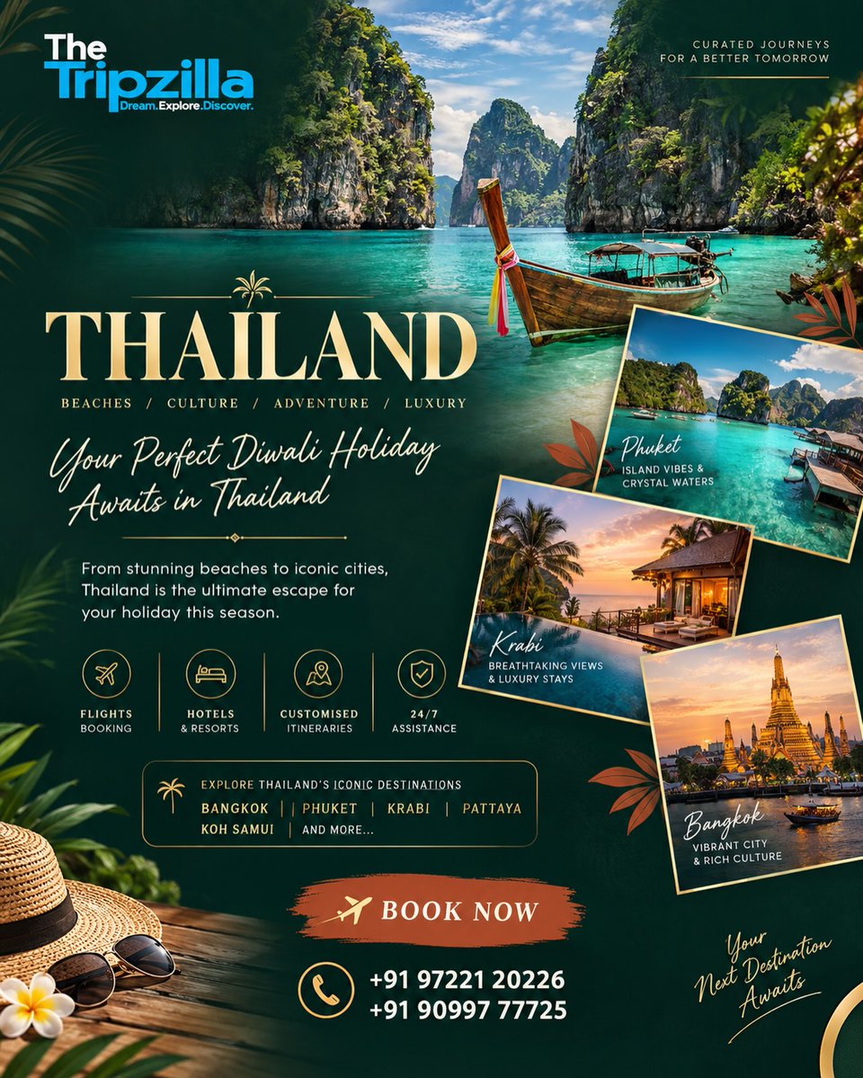 pleumpe's tweet photo. This Diwali, escape to Thailand. Discover Phuket, Krabi, Bangkok, Pattaya and Koh Samui with customized packages, handpicked stays, flights, hotels and personalized itineraries. Book your dream getaway with The Tripzilla. https://t.co/H72uSCjayZ