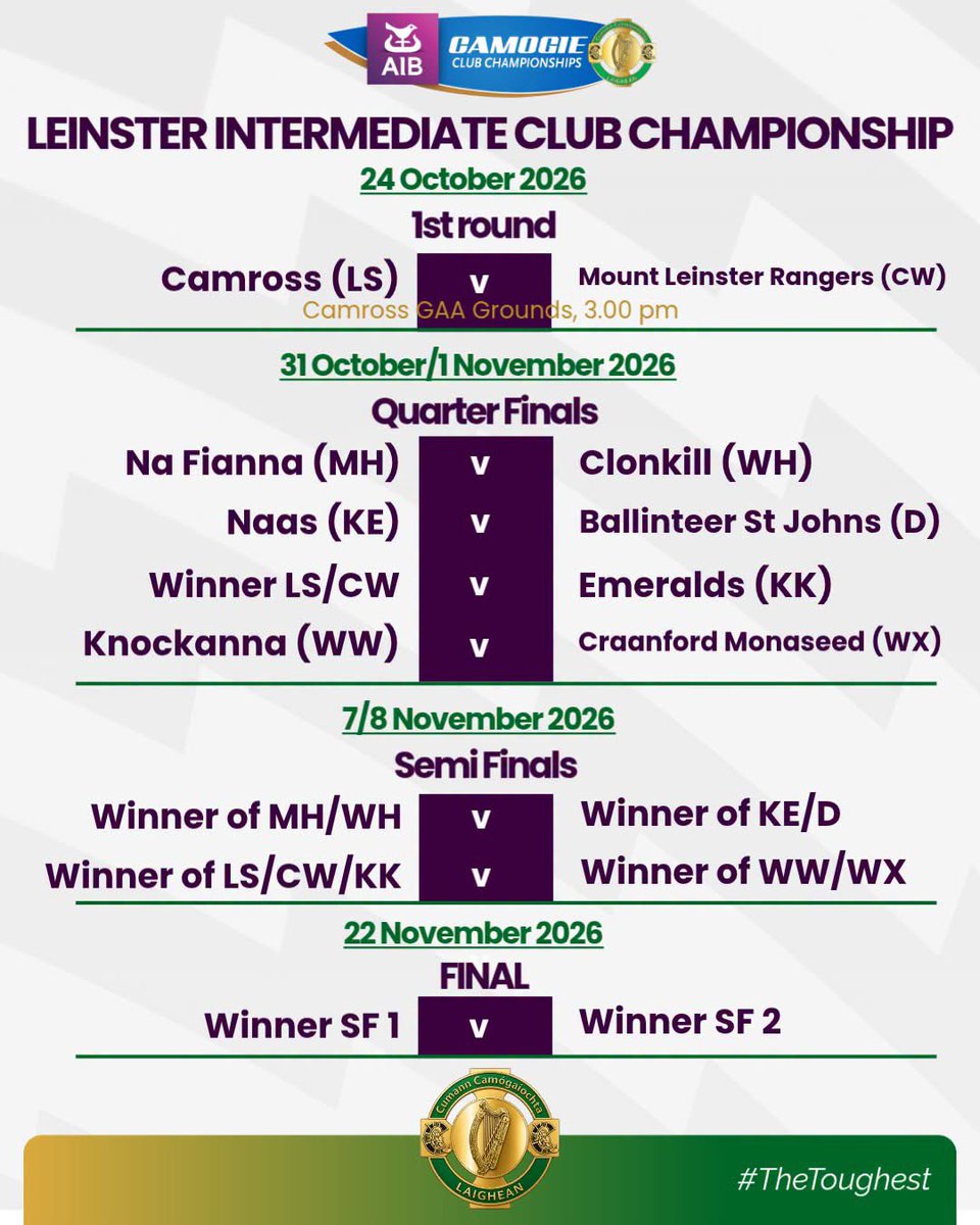 LeinsterCamogie's tweet photo. The opening match in our @AIB_GAA Intermediate Championship between Camross and Mount Leinster Rangers will now throw in at the later time of 3.00 pm
Tickets for the match can be bought using the link below
https://t.co/OdfslyfN2w
#LeinsterCamogie #camogie #TheToughest https://t.co/Mi6vkBFuAA