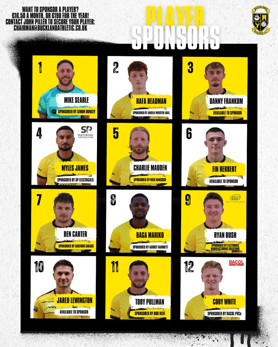 OfficalBAFC's tweet photo. 🤝 | Player Sponsors

With new faces having recently arrived, how’d you like to sponsor a player?

Feature in:
✅ Our matchday programme
✅ Club website
✅ Player graphics

💷 £190/year or £16.50/month

Contact @JPbafc on:
📧 chairman@bucklandathletic.co.uk
📞 07836 774048

🦌 https://t.co/EJacQxmPIm