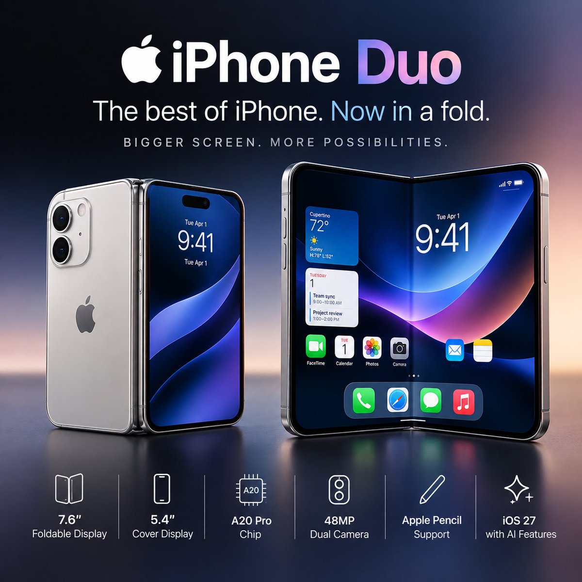 DevelopWYL's tweet photo. iPhone Duo - Apple Finally Folded — And Somehow Made Everyone Pretend This Was Totally Normal https://t.co/Izp8U3g0H6