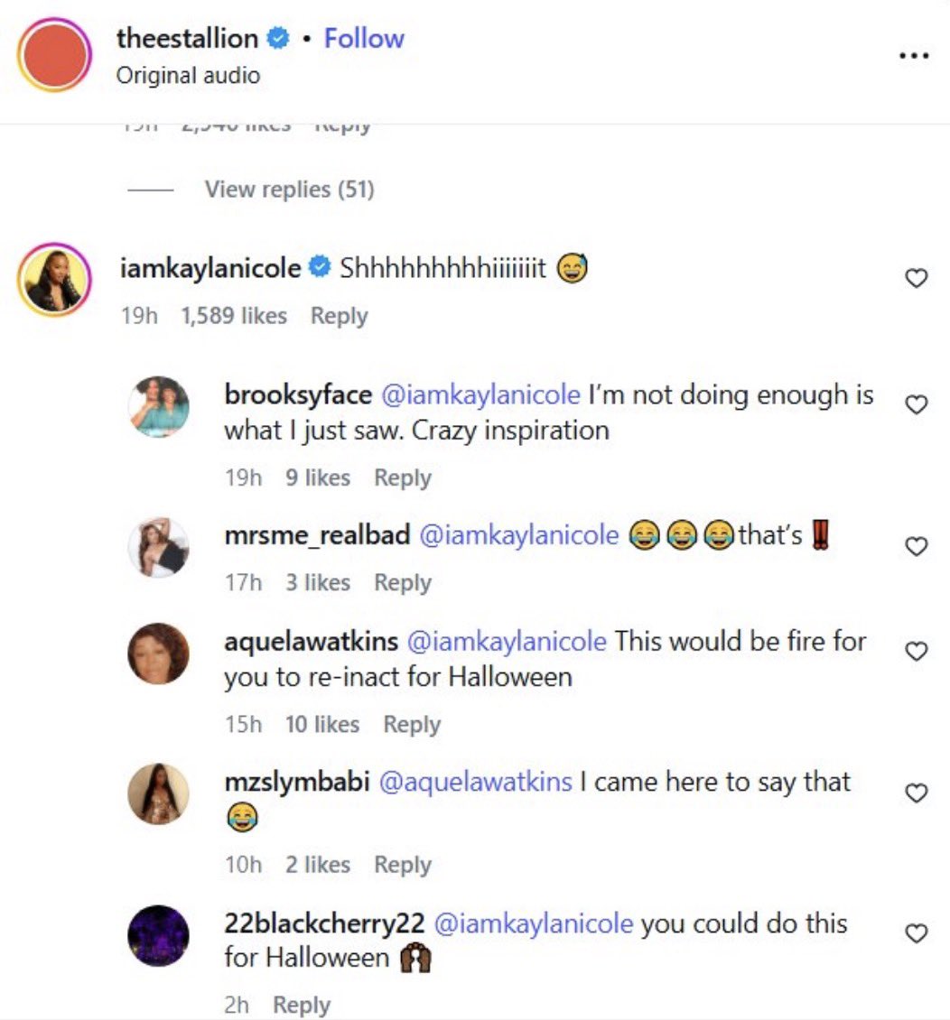 PopBaseUpdates's tweet photo. Travis Kelce's jobless ex-girlfriend Kayla Nicole comments under Megan Thee Stallion's recent post after unfollowing her years ago.

This comes after she previously thought Megan and Travis were rumored to be dating. https://t.co/898d2snNRh