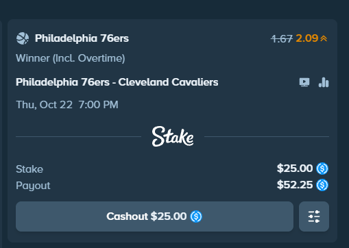 eboy's tweet photo. boosted odds on stake, i took 76ers all day. 
team is looking good this season 💪 https://t.co/TCfFyb2fhd