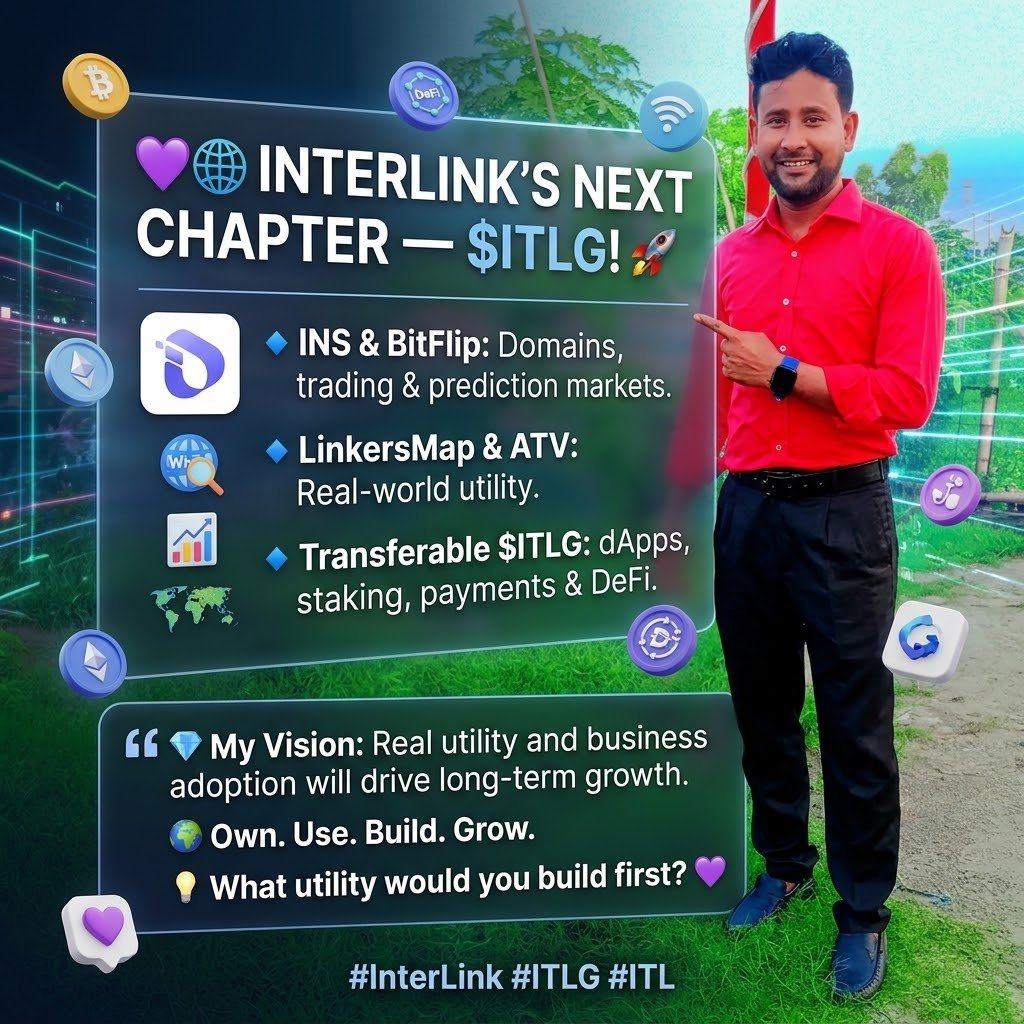 Mollah965's tweet photo. INTERLINK’S NEXT CHAPTER — $ITLG! INS &amp; BitFlip Domains, trading &amp; prediction markets.LinkersMap &amp; ATV Real-world utility.Transferable $ITLG: dApps, staking &amp; https://t.co/qrb1mJwP7o Real utility drives long-term growth.What utility would you build first
#InterLink #ITLG #ITL https://t.co/db1CwpRNgh