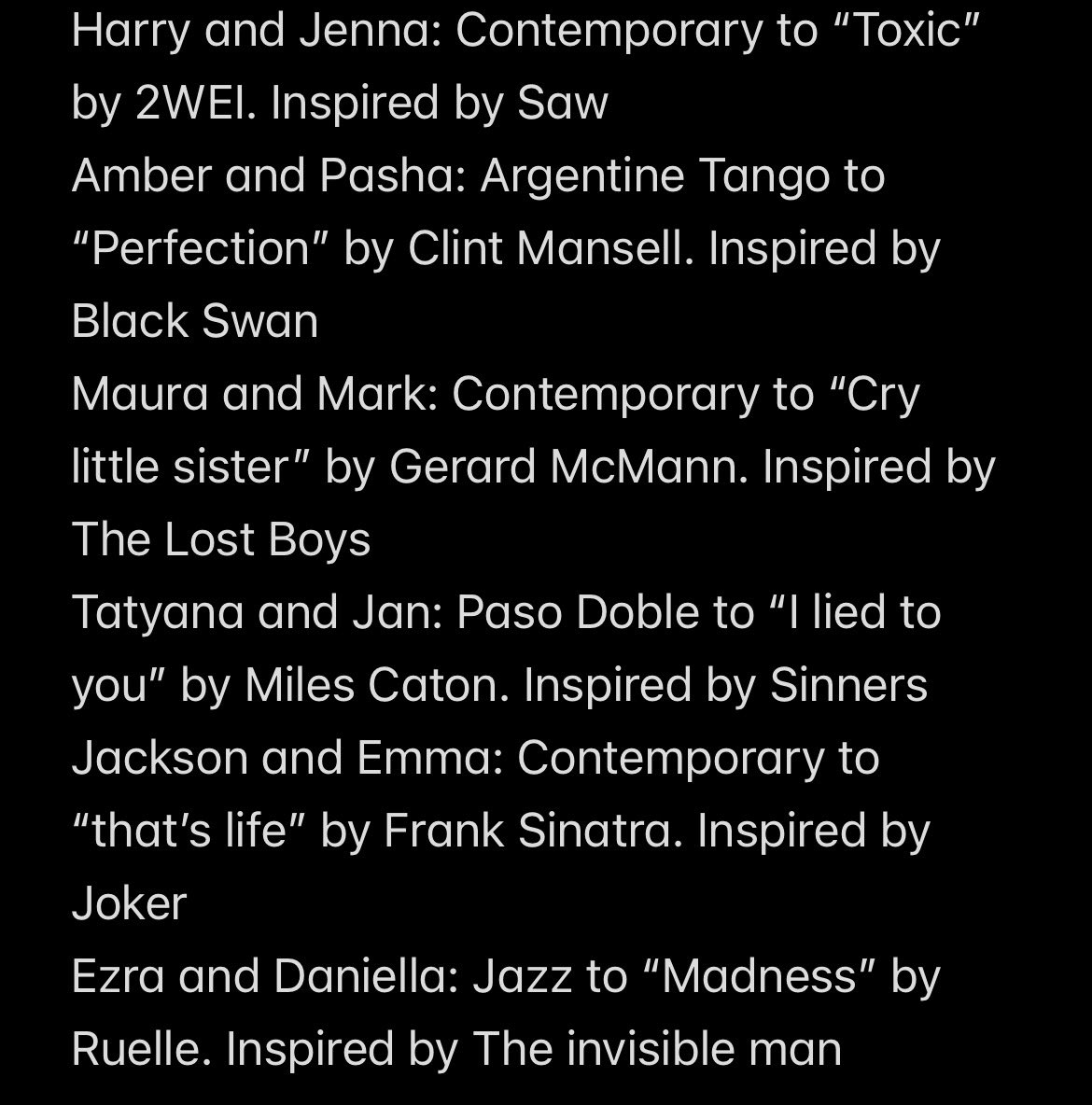 indyxdwts's tweet photo. Week 7 #dwts songs and styles (released on the podcast) https://t.co/Lr4Ve0r7zM