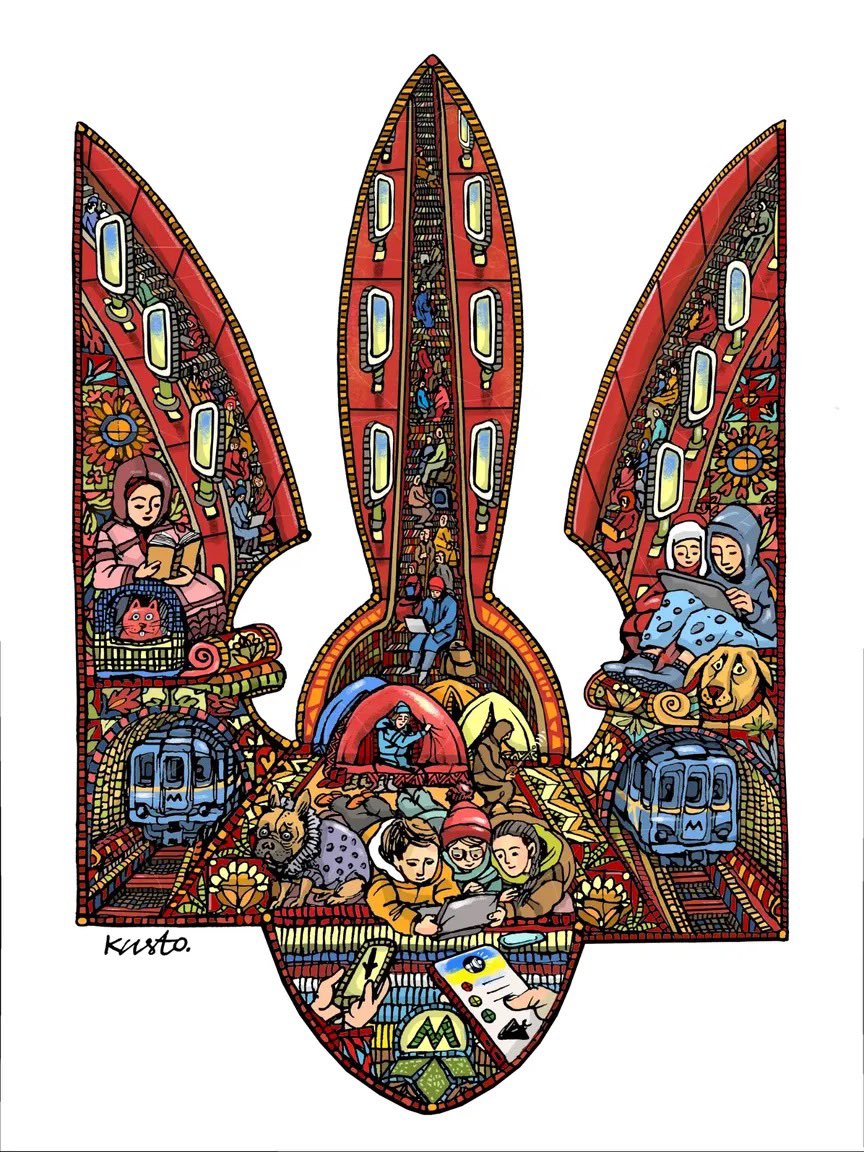 Ukr_Week_FR's tweet photo. "Метро. Укриття. Червона лінія.
Metro. Abri. Ligne rouge."
🎨 : O. Kustovsky 🇺🇦
#Ukraine #Kyiv #CartoonArt https://t.co/2RUcrmdsLh