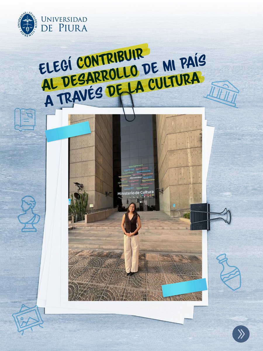 UDEP's tweet photo. Hoy reconocemos a quienes hacen de la cultura una oportunidad para preservar nuestra identidad, generar encuentros y contribuir al desarrollo del país. 💙
Te compartimos la historia de Maricielo Cienfuegos, egresada de la Facultad de Humanidades de la UDEP, quien ha dedicado su trayectoria profesional a contribuir al país a través de la cultura.
👏 ¡Feliz Día del Gestor Cultural a quienes, con su trabajo, mantienen viva nuestra cultura y la acercan a más personas!