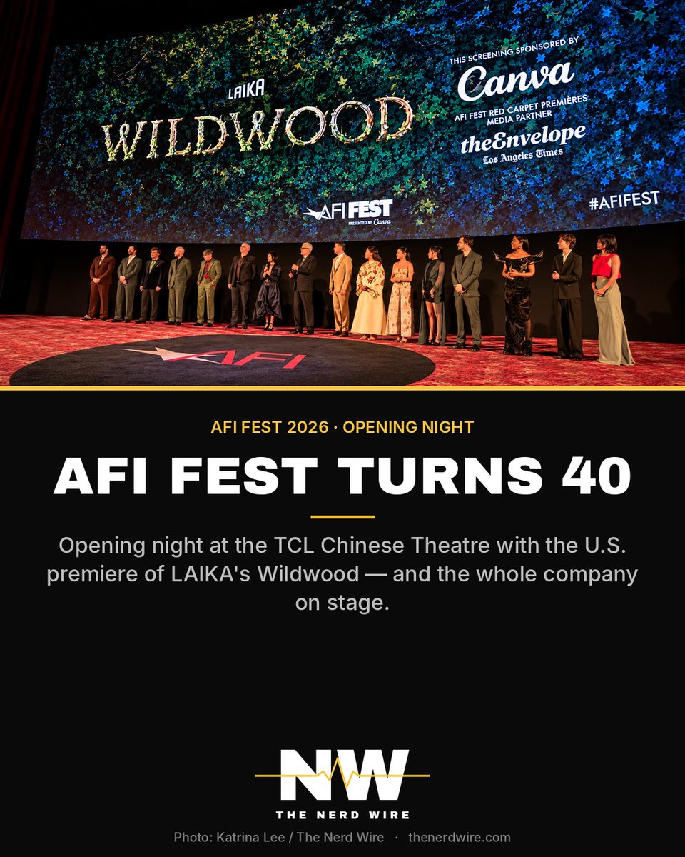 NerdWire's tweet photo. 40 years of AFI FEST opened last night with LAIKA's Wildwood and the whole company on stage. We were there. Parents: it's PG-13 — slide 2. 📸

https://t.co/0c4i7KSAfo #AFIFEST #Wildwood https://t.co/LvXF1QBfcn