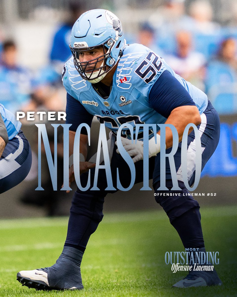 TorontoArgos's tweet photo. Setting the standard up front 🫡 

Our nominee for Most Outstanding Offensive Lineman, Peter Nicastro. https://t.co/1D6EhHrwEv
