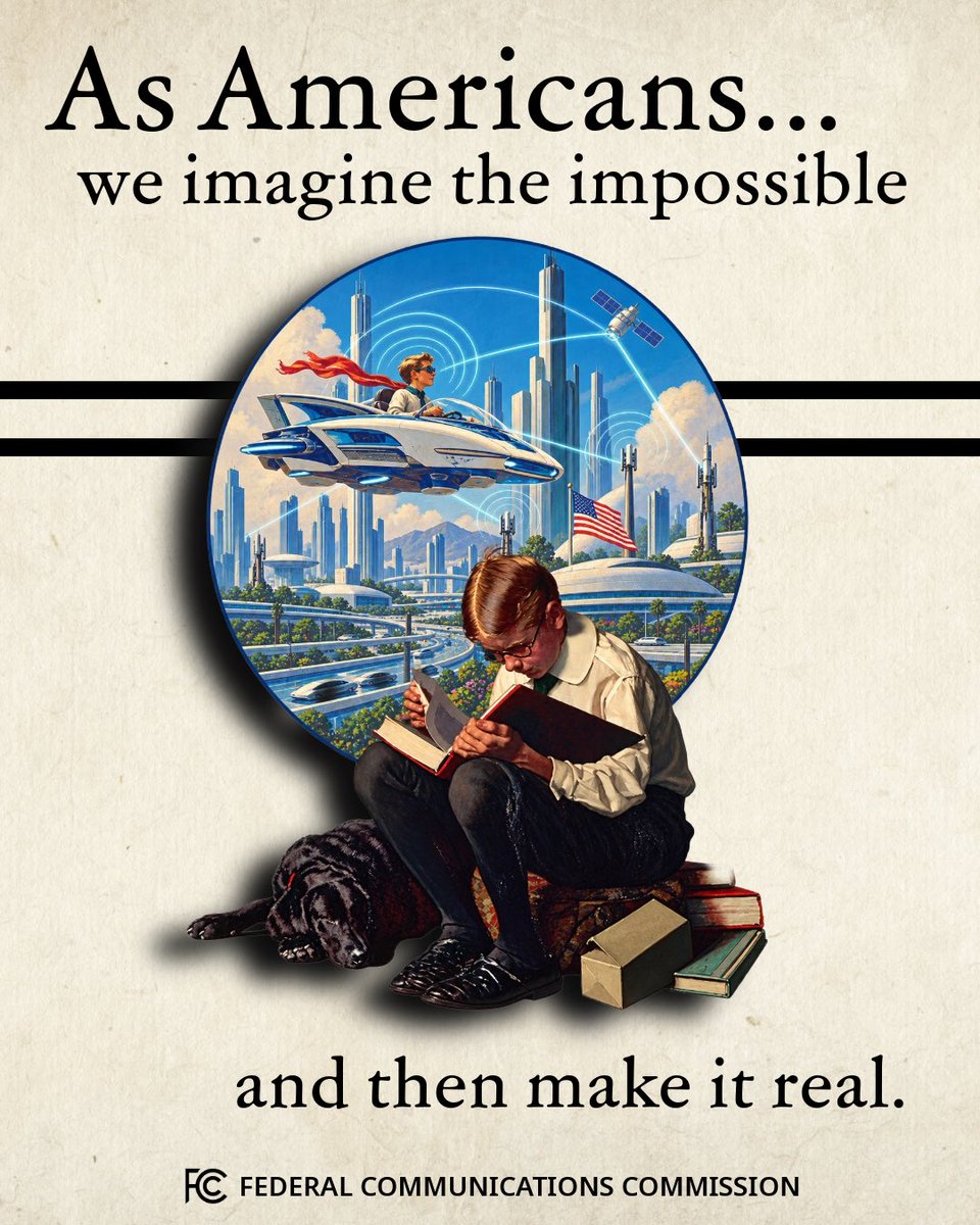 FCC's tweet photo. “America is the greatest country in human history, because, like no other nation, risk taking is in our DNA. 🇺🇸

As Americans, we imagine the impossible and then make it real.” - @BrendanCarrFCC https://t.co/MHvdPwNZQ2