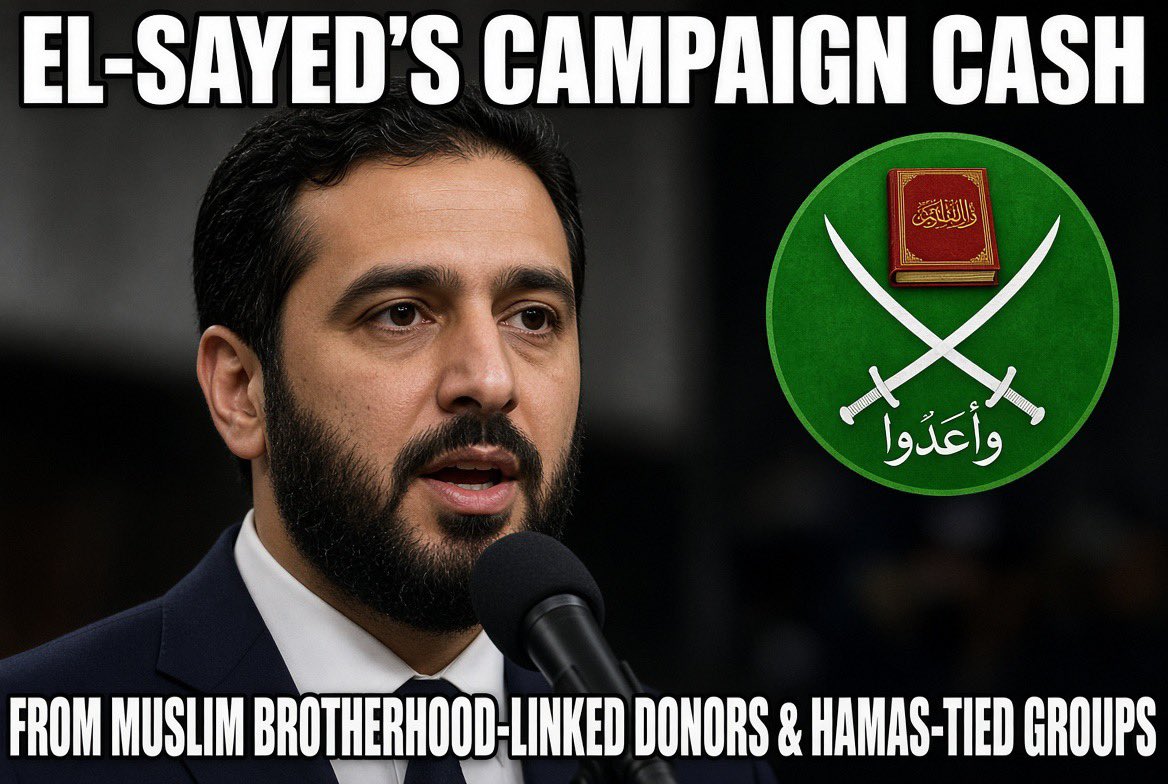 JimBobW49's tweet photo. HARD FOR ME TO BELIEVE THIS IS ACCEPTABLE
“Abdul El-Sayed is cashing checks from the Muslim Brotherhood’s political machine and Hamas-linked networks while running for the U.S. Senate”

Imagine the media meltdown if a Republican took money from known KKK associates or Proud Boys figures. The outrage would be nonstop.

Yet El-Sayed’s campaign and supporting PAC have quietly accepted donations from the former foreign-affairs spokesman for the Muslim Brotherhood’s official party in Egypt, an activist sentenced to life in prison in Egypt for supporting the Brotherhood, and a former board member of the Islamic Association for Palestine—a group co-founded by a top Hamas leader that a U.S. court found funneled money and propaganda to Hamas.

He also took more than $115,000 from over 40 current and former CAIR officials. CAIR was named an unindicted co-conspirator in the Holy Land Foundation trial that convicted people of sending millions to Hamas. His father-in-law, a major donor, has held leadership roles in both CAIR and the Islamic Society of North America, another group named in that same Hamas-financing case.

This is not a smear. It is public FEC data and court records. El-Sayed condemns Hamas’s war crimes in one breath while banking their ideological allies’ money in the next. If “guilt by association” applies to conservatives, it applies here.
#ElSayedBrotherhoodCash
#HamasDonorNetwork
#MichiganSenateRace #AmericaFirst
#NoTerrorTiesInCongress 

Posted 8:17 AM