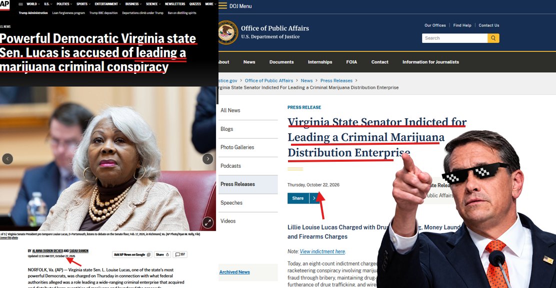 TheDebriefing17's tweet photo. 🤔The lead defendant: Virginia State Senator Louise Lucas, 82. In the Senate since 1991. President pro tempore since 2020. Chair of the Senate Finance and Appropriations Committee.

My read: the cases are climbing. First the dealers, then the money movers, now the people with the power to protect them. This week the Justice Department charged the senator who controls Virginia's budget with running a drug business from behind that chair. Same month, same move, in three other countries.

Here is what's on the record.

October 22, 2026. Eastern District of Virginia. An eight-count federal indictment.

The charges: racketeering conspiracy, marijuana distribution, money laundering, honest-services fraud through bribery, maintaining drug premises, firearms in furtherance of drug trafficking, wire fraud.

Seven defendants. Her business partner. Two daughters. A grandson.

Prosecutors call it the "Lucas Enterprise." The allegations:

More than 100 kilograms of marijuana over five years. About $4.5 million. Sold through two Portsmouth storefronts, a CBD shop and a cannabis outlet. Lucas oversaw laundering the proceeds. In 2022 she paid $750,000 for a hidden stake in a shell company tied to an expected state recreational marijuana license. It never appeared on her ethics filings. She used her committee chair to shield the business and shape legislation that would help it. She took a partial repayment from a co-conspirator inside her office at the Capitol.

The FBI searched both stores on May 6. The indictment came five and a half months later.
Now widen the lens.

Racketeering is the law built for the mob. Here it's aimed at the person who writes the state budget.
And look at who else got reached this month.

October 12. India: an executive of the state-owned ammunition maker is arrested in a bribery case over a ₹500 crore contract. 

October 16. China: a former provincial police chief is indicted for bribery. 

October 16. Russia: prosecutors move to seize nearly a billion rubles in assets from a sitting regional first deputy governor. 

October 22. Virginia: the state Senate's president pro tempore, under federal indictment.

Four countries. Four systems. Four people who held public power.

And note the cover. A licensed storefront. A pending state license. A legal market carrying the money. Last week Treasury and Mexico hit a cartel network hiding behind a racetrack and a racing stable. Different product. Same disguise: a legitimate business with a license on the wall.

The order matters. You don't reach the person in the chair until you've built the case underneath. Search the stores. Follow the money. Then the indictment.

Coordinated
Timelines. Patterns. The general's words, not mine. All I did was read the receipts. 

I am the guy on the couch, and you have been debriefed.

@Conspiracy1717 @Homeranger17 @CouchGuy17 @drawandstrike