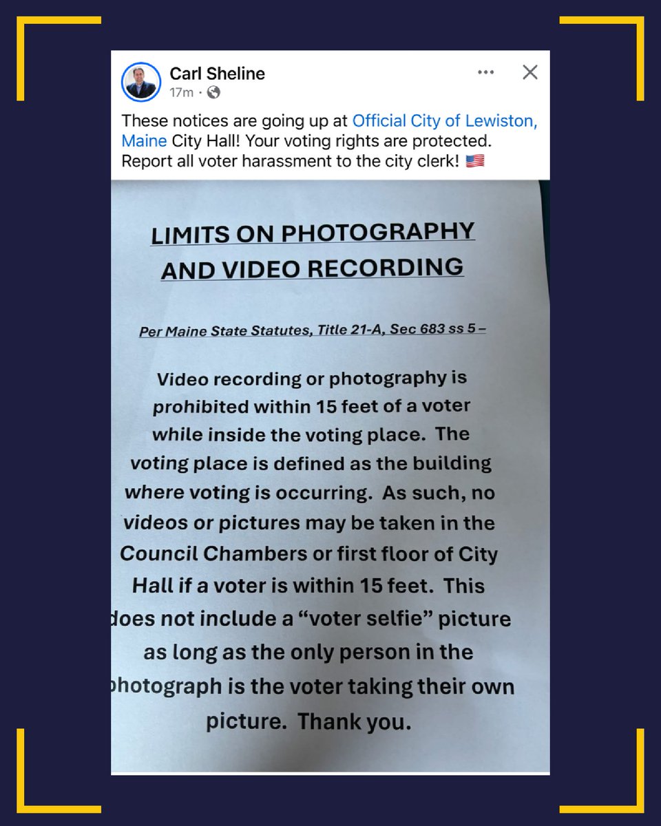 TheMaineWire's tweet photo. 🚨🚨WOW: Lewiston Mayor Carl Sheline reacts to the documented cases of electioneering by Somali translators by issuing notices limiting photography and video recording...

Outrageous. https://t.co/TMRG3queIs