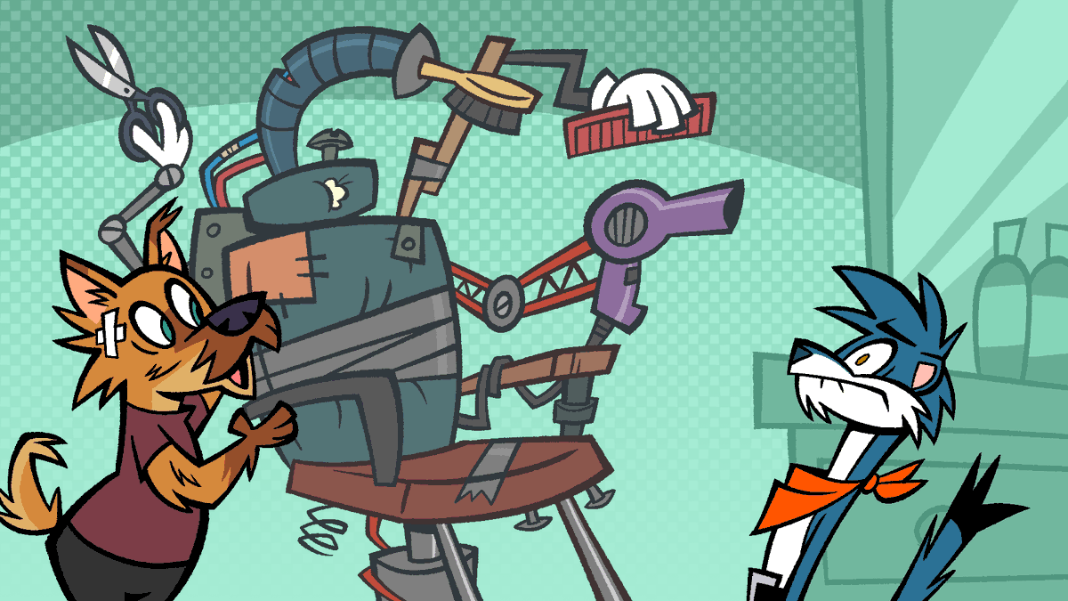 ArtDexo2000's tweet photo. #Inktober prompt 17, "Contraption".
Slick decides to try a different barber. https://t.co/hSyKbOC8MM