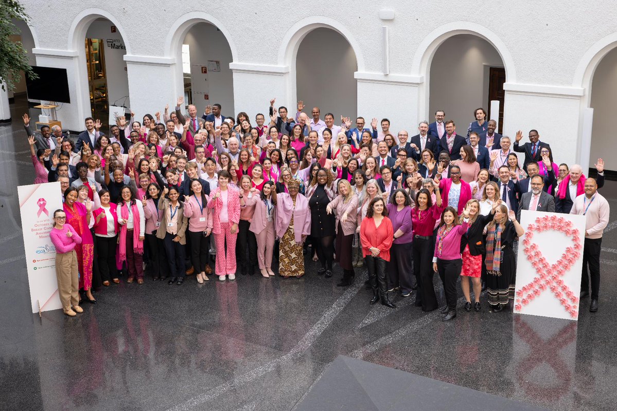 wto's tweet photo. 🩷 WTO staff dressed in pink to mark #PinkOctober!

Together, we raise awareness of breast cancer and show our support for all those affected. https://t.co/VsypnFXygn