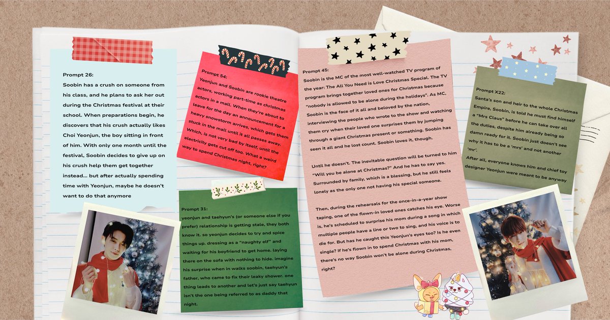 adventwithynbn's tweet photo. thanks to all of our big brained prompters we still have 57 prompts left🎄

please remember writing for this fest means one prompt at a time, but there’s nothing to stop you eyeing up a secondary prompt 👀 
who knows, maybe even santa will leave us all a fic gift too 🎅🏻 

- 🐻‍❄️ https://t.co/5rxrR1M7FP