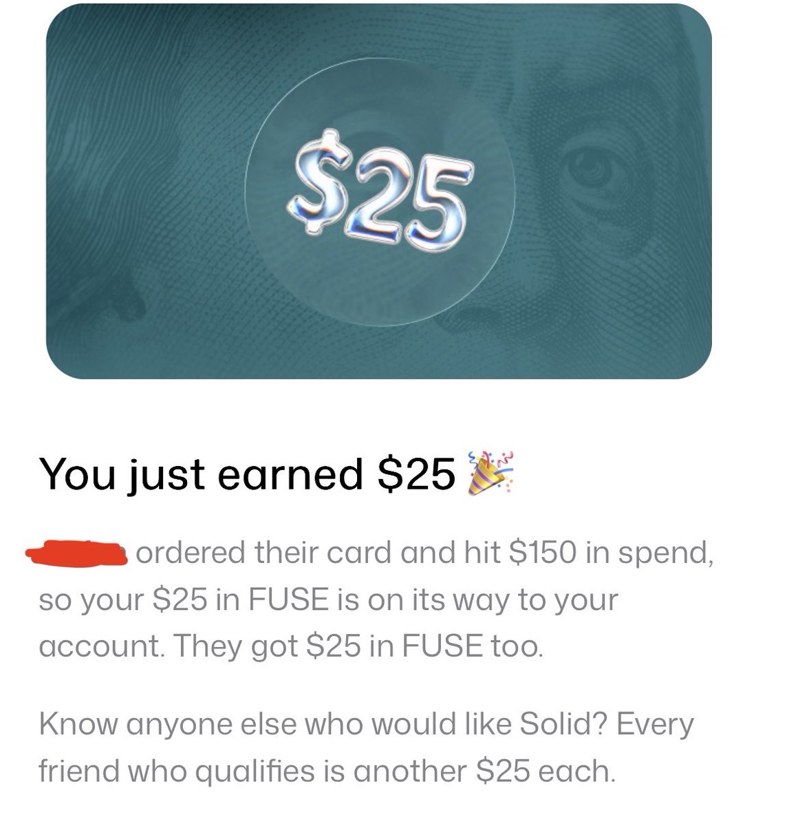 alistrago_crypt's tweet photo. #CryptoCards #DeFi
π³ Solid Card: Get $25 in FUSE for every successful referral
Solid has upgraded its referral program, and both sides benefit.
Hereβs how it works:
β’ You invite a friend to Solid.
β’ They activate their Solid Card.
β’ They spend $150 across at least 3 different merchants within 30 days.
β’ You both receive $25 worth of fuse-network-token:native
https://t.co/7AXz5M7d8z
π₯ Your reward goes into your Solid vault, where it can earn yield and points toward Prime & Ultra tiers.
Solid also offers card spending, savings and cashback in one app, with a non-custodial wallet.
The more friends qualify, the more FUSE you earn.
π³ BIN: 44260100
π Payment System: Visa
π§Ύ Type: Debit
π· Category: Visa Platinum
π¦ Issuer: Wirex Limited
π Country: π¬π§ United Kingdom
Would you try it?