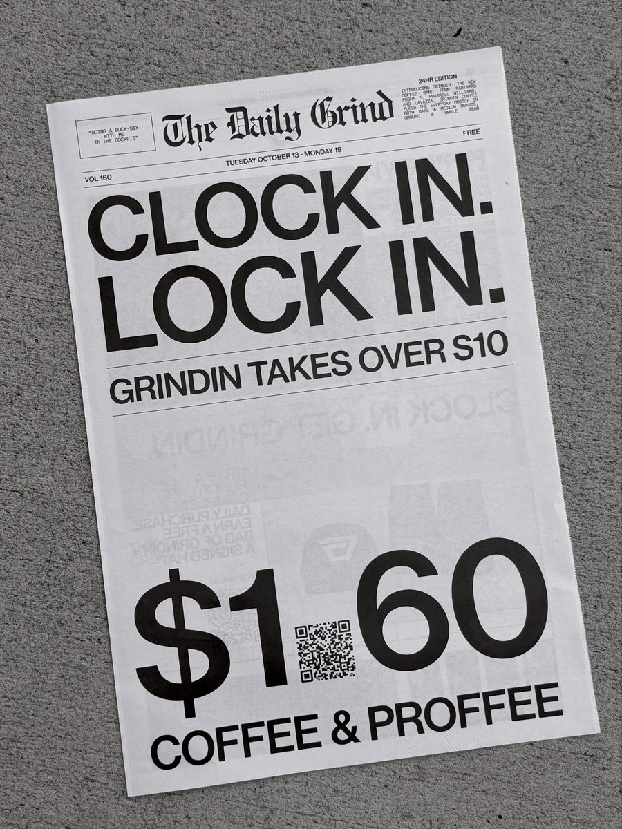 GRINDIN's tweet photo. The Daily GRIND. Edition 02. 

CLOCK IN. LOCK IN. Pour a cup and work through it.

Don’t skip the crossword. Solve it, screenshot it, tag us.

#GRINDINcoffee https://t.co/iEdgfNo0aJ