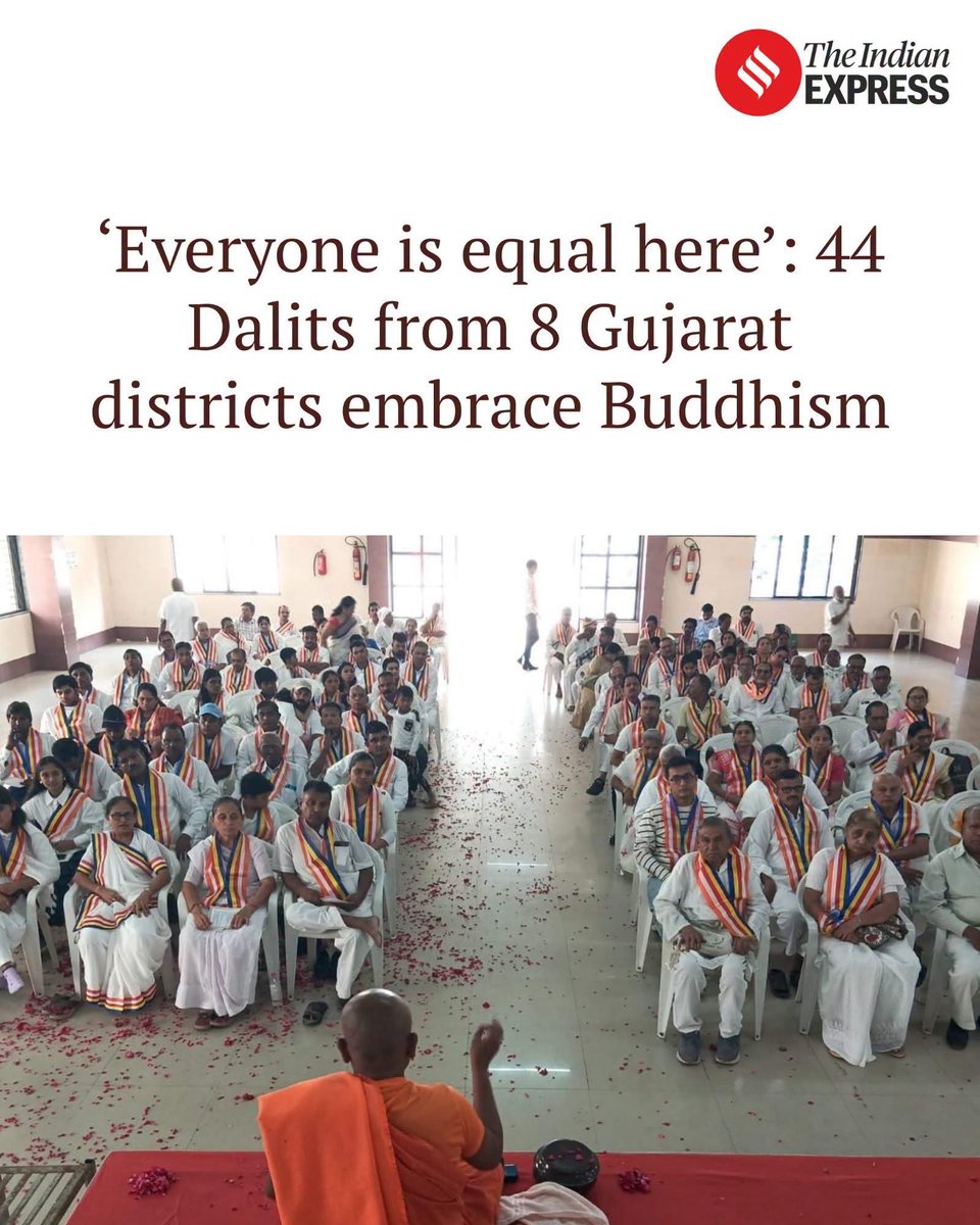 H4Poojeeta's tweet photo. Several Dalits in Gujarat embraced Buddhism following in the footsteps of Babasaheb Ambedkar. Congrats to these clear-eyed people. Hinduism is a system of graded inequality &amp; must be renounced.

If a religion is humiliating you, don't stay in it for even a second. https://t.co/aiv8NvNsHQ