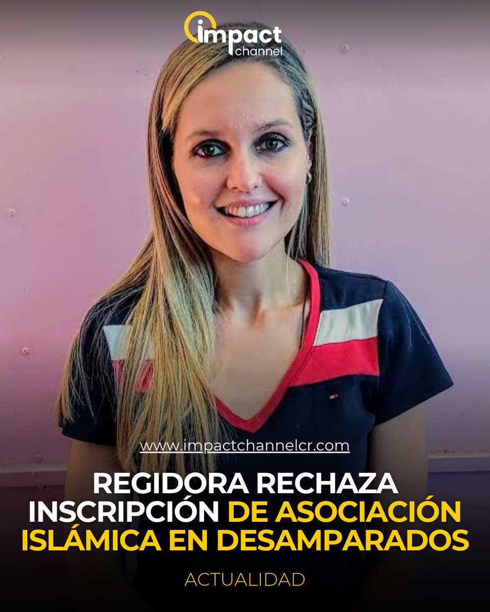 ImpactChannelCR's tweet photo. Regidora de Desamparados busca frenar inscripción de asociación islámica juvenil. María Isabel Llamas Echeverría presentó una moción ante el Concejo Municipal para rechazar la inscripción de la Asociación Taufiq Min Allah Costa Rica. La regidora también cuestionó que la organización no precisara una dirección en Desamparados, mientras su domicilio legal figura en Heredia.

La moción obtuvo seis votos a favor y cinco en contra para dispensarla del trámite de comisión, pero no alcanzó la mayoría requerida. La asociación no fue rechazada y su inscripción continúa pendiente de resolución. El reglamento municipal contempla requisitos documentales para organizaciones religiosas, sin establecer que deban profesar el cristianismo para obtener su registro.