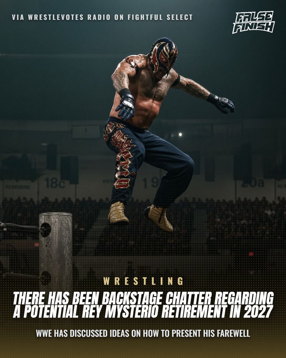 FalseFinishHQ's tweet photo. There has been backstage chatter regarding a potential Rey Mysterio retirement in 2027.

WWE has discussed ideas on how to present his farewell.

-.@WrestleVotes Radio on @fightfulselect https://t.co/T3jct4es2F