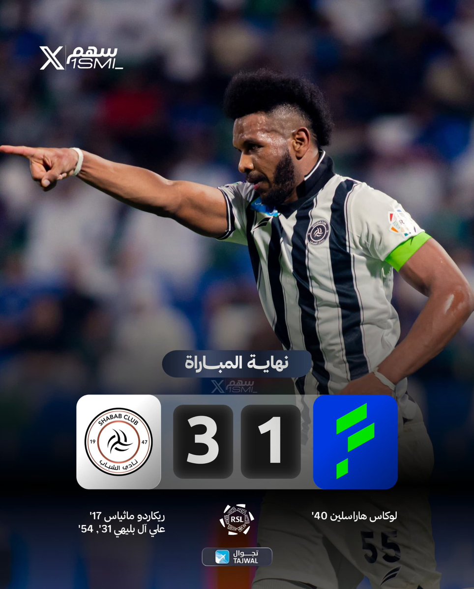 1SMi_'s tweet photo. 🚨🚨— نهاية المباراة :

• الشبـاب 3-1 الفتـح!🖤 https://t.co/BPGsRDA383