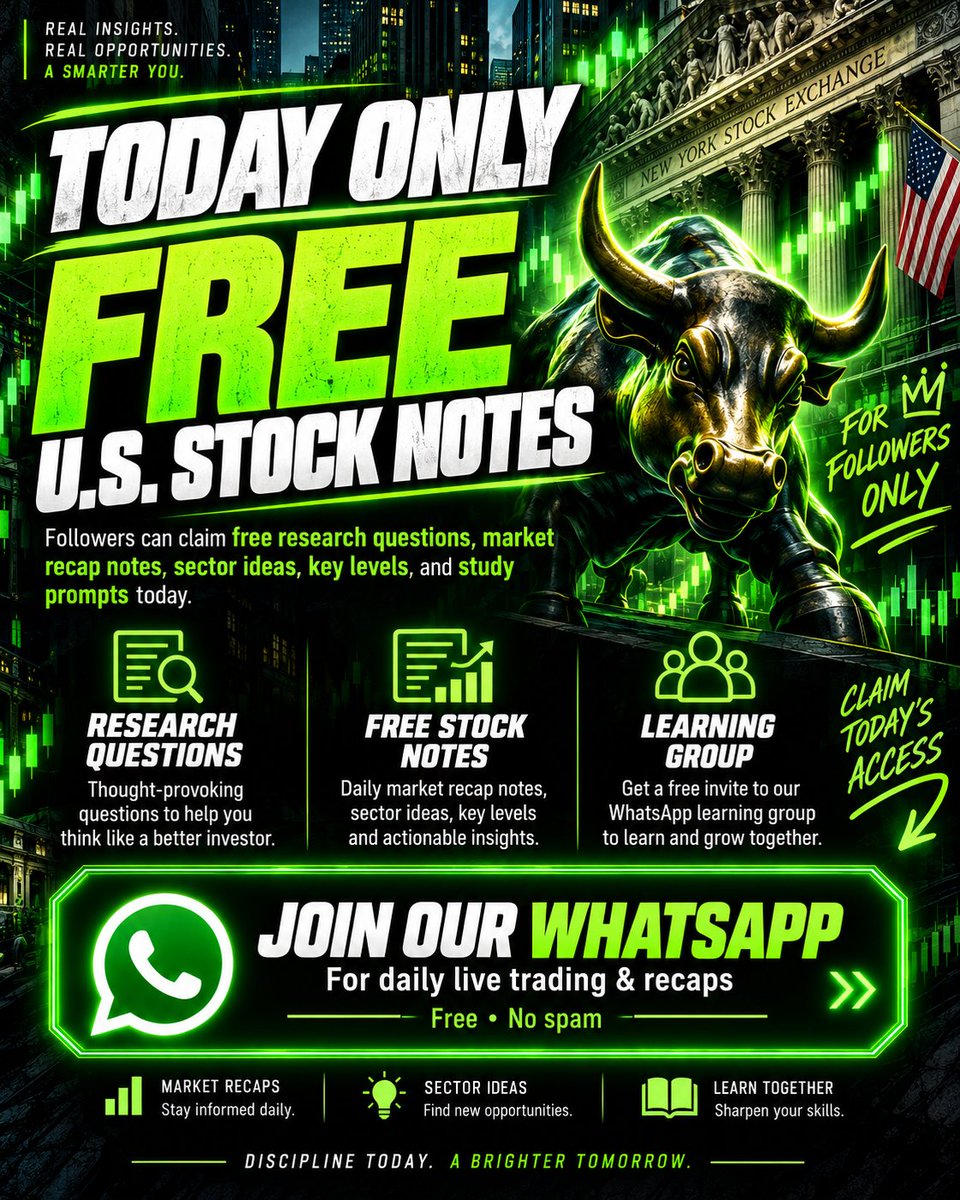 vu36z0's tweet photo. Today's follower bonus: my U.S. stock watchlist plus setup comparisons are free today only. Message my assistant on WhatsApp today to claim them; she'll send everything and invite you to our free study group. Tap below 👇 👇 https://t.co/RJHF9YprGC https://t.co/ueVlmbFIPr