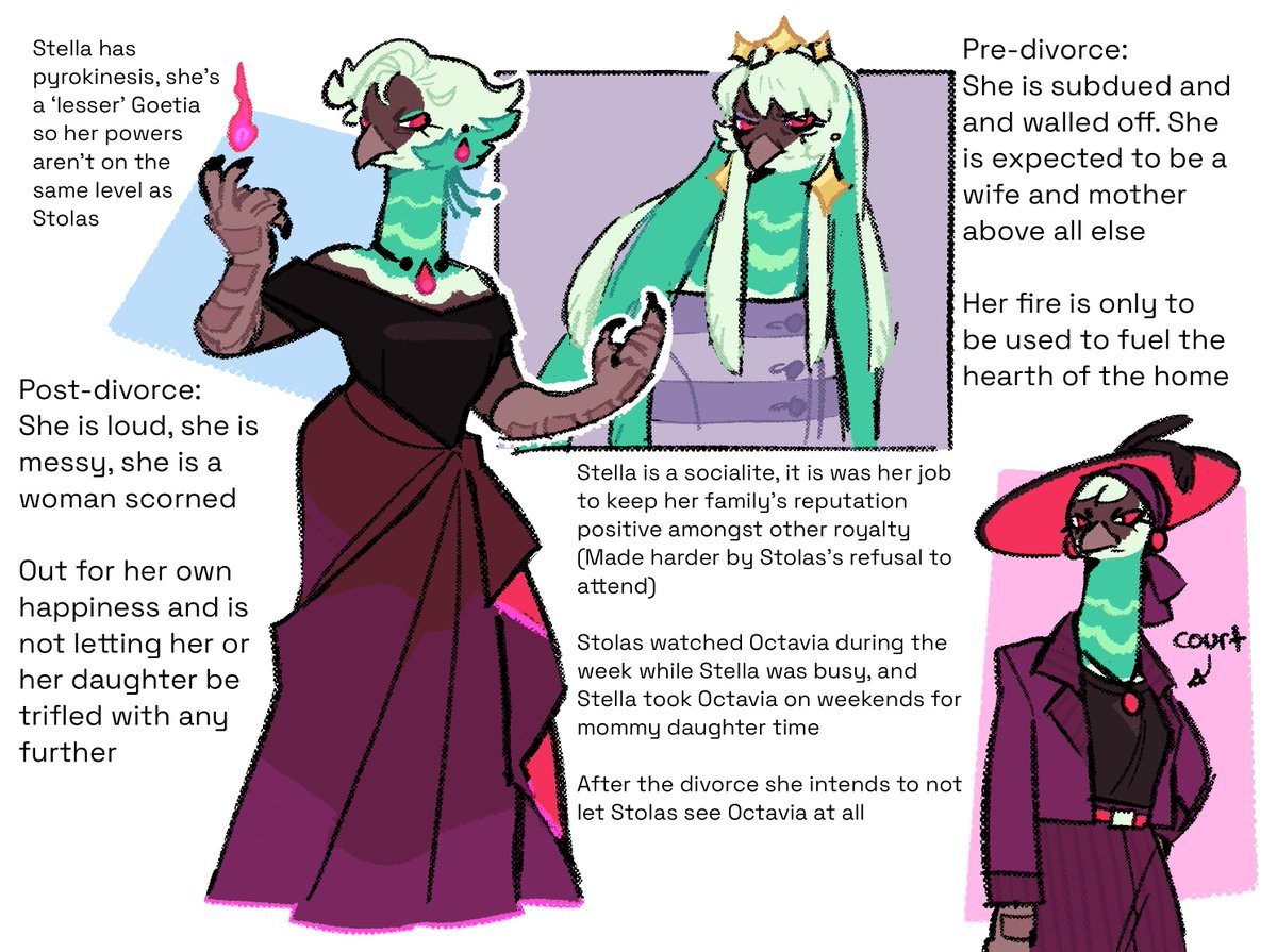 eros_seltzer's tweet photo. That fucking bird that I hate (Stolas) is pissing me off again so I’m bringing back my Stella redesign/rewrite

I was on her side when she was abusing Stolas for fun, but knowing Stolas could’ve ran off with that parrot anytime and not done any of this?? Stella should kill him https://t.co/pshn5dP6LS