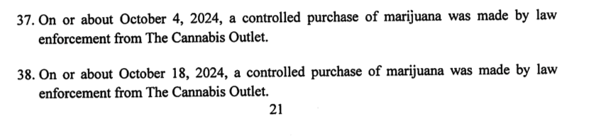 gmoomaw's tweet photo. The timeline in the indictment shows law enforcement was gathering evidence from The Cannabis Outlet before the 2024 election https://t.co/vsIgYhuykd